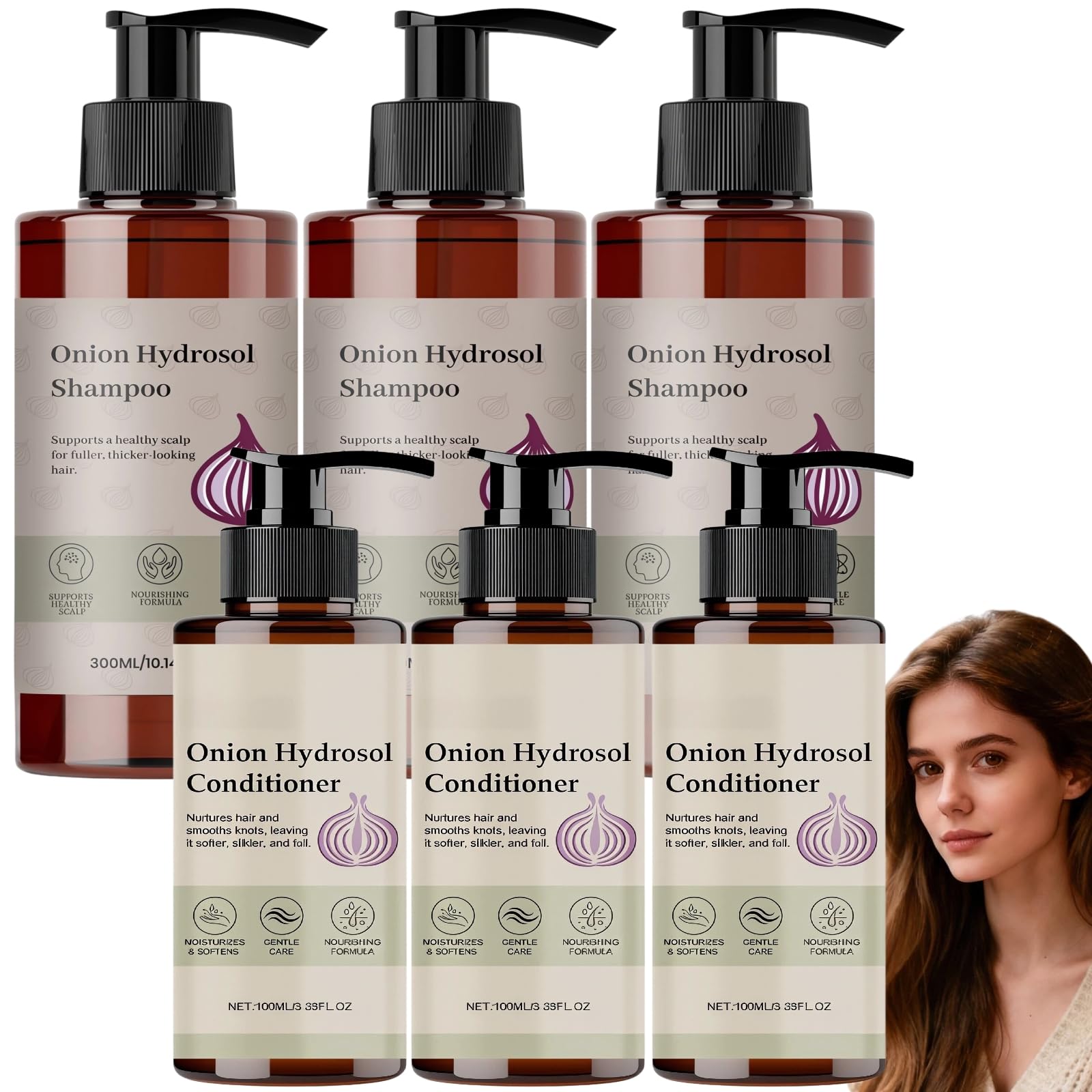 Set di shampoo e balsamo all'idrolato di cipolla per la crescita dei capelli, shampoo nutriente all'idrolato di cipolla con biotina e rosmarino, rafforza i capelli deboli, dona volume e lucentezza