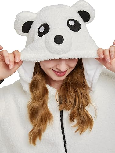 Miniatura 4 de Loiahoer Pijama de oso sherpa con capucha para la familia, disfraz de Halloween, cosplay, cremallera, otoño e invierno