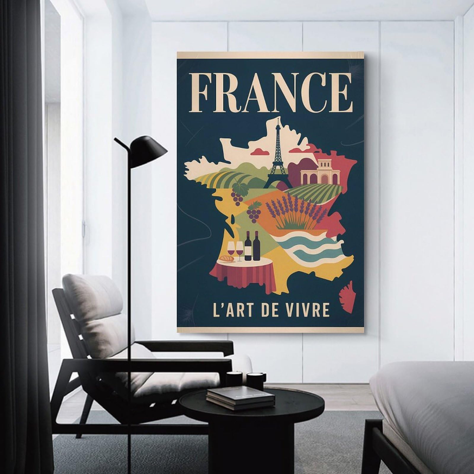 Junmoney Wall Art Print France Travel, 24x36inch(60x90cm), for Bedroom Decor, Cosy Corners Or Studios, Decorative Wall Art for Cosy Rooms