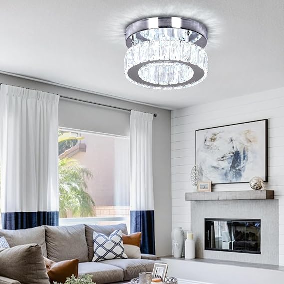 7.8 Modern Round Crystal Flush Mount Chandelier Ceiling Light Cool White