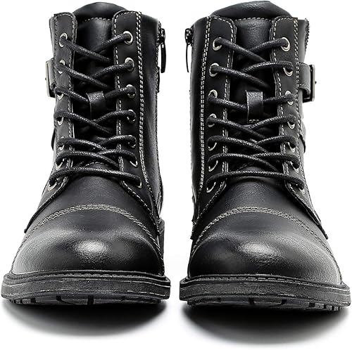 Miniatura 2 de AMAPO Botas Oxford para hombre, botas de vestir con hebilla, botas casuales para hombres con cremallera lateral con cordones