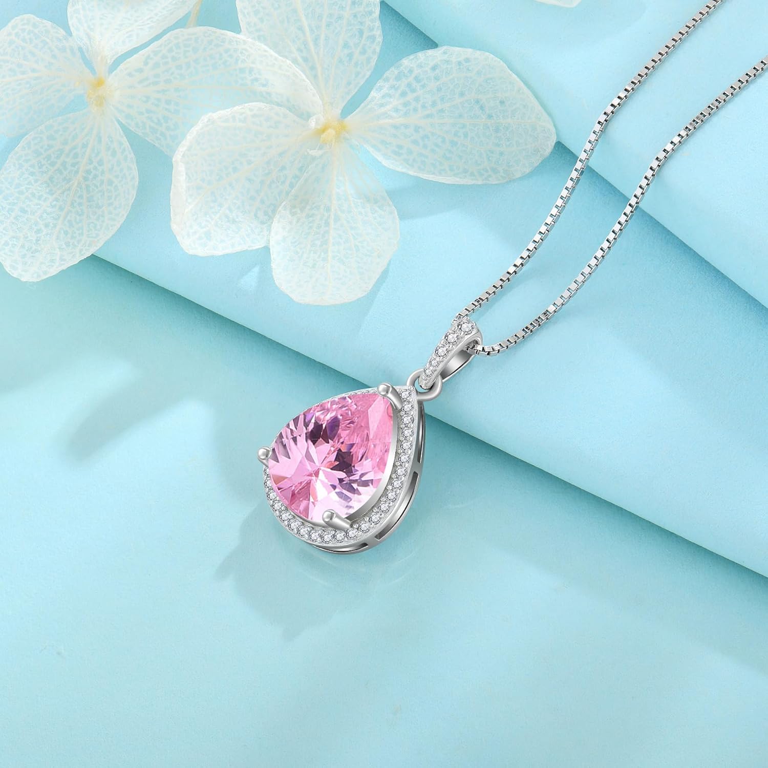 FJ Teardrop Pendant Necklace 925 Sterling Silver Birthstone Jewelry Gifts for Women - Image 4