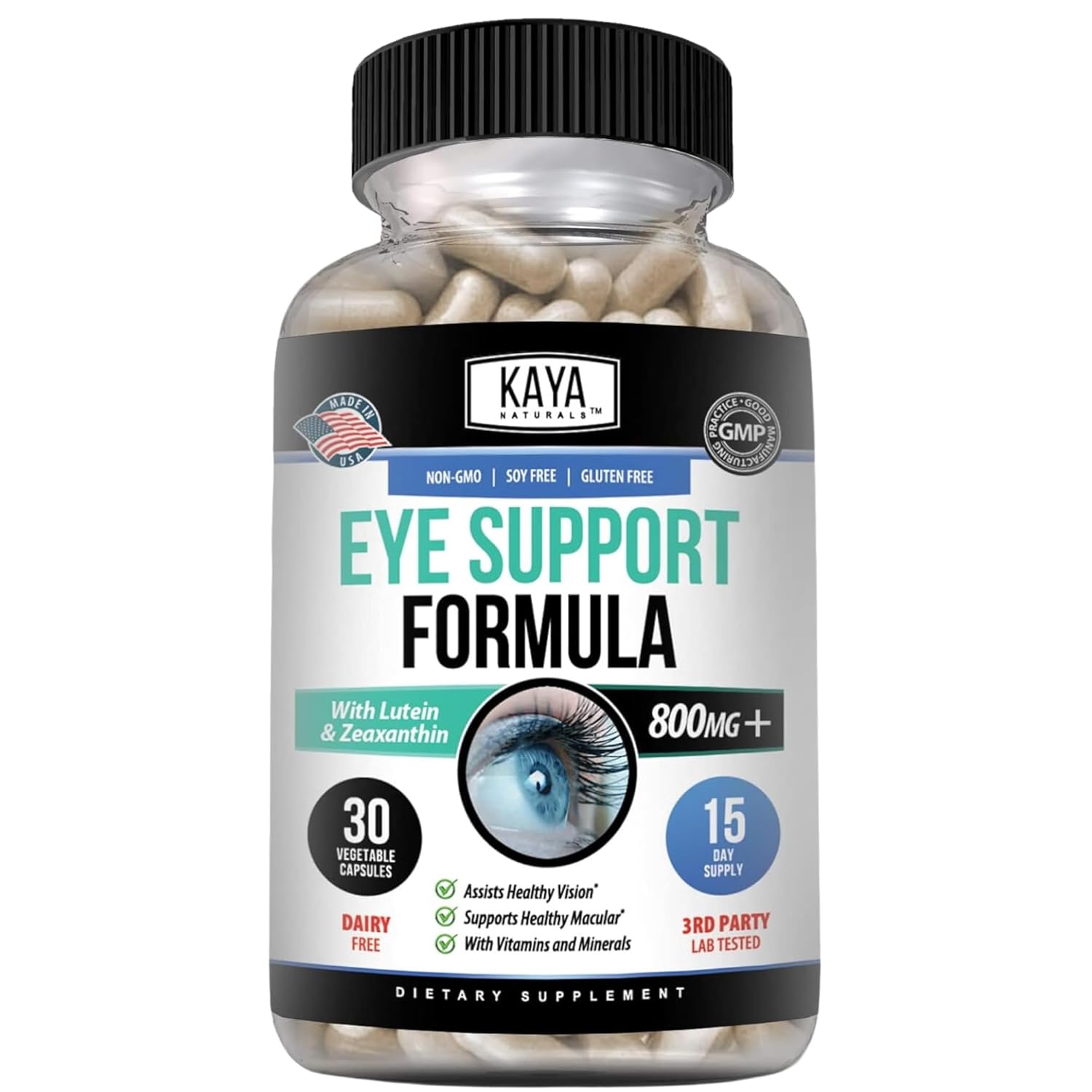 Kaya Naturals Eye Health Supplement Lutein and Zeaxanthin Vision Health Eye Strain Support 800 mg Vitamin Supplement 30