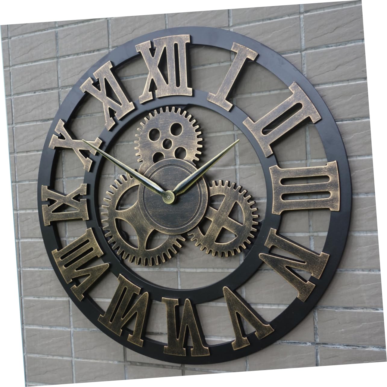 ERINGOGO Industrie Wanduhr im Vintage Stil mit Goldfarbenem Zahnrad Design Kreative Retro Hängeuhr für Wohnzimmer und Küche ohne Batterie 34cm Durchmesser
