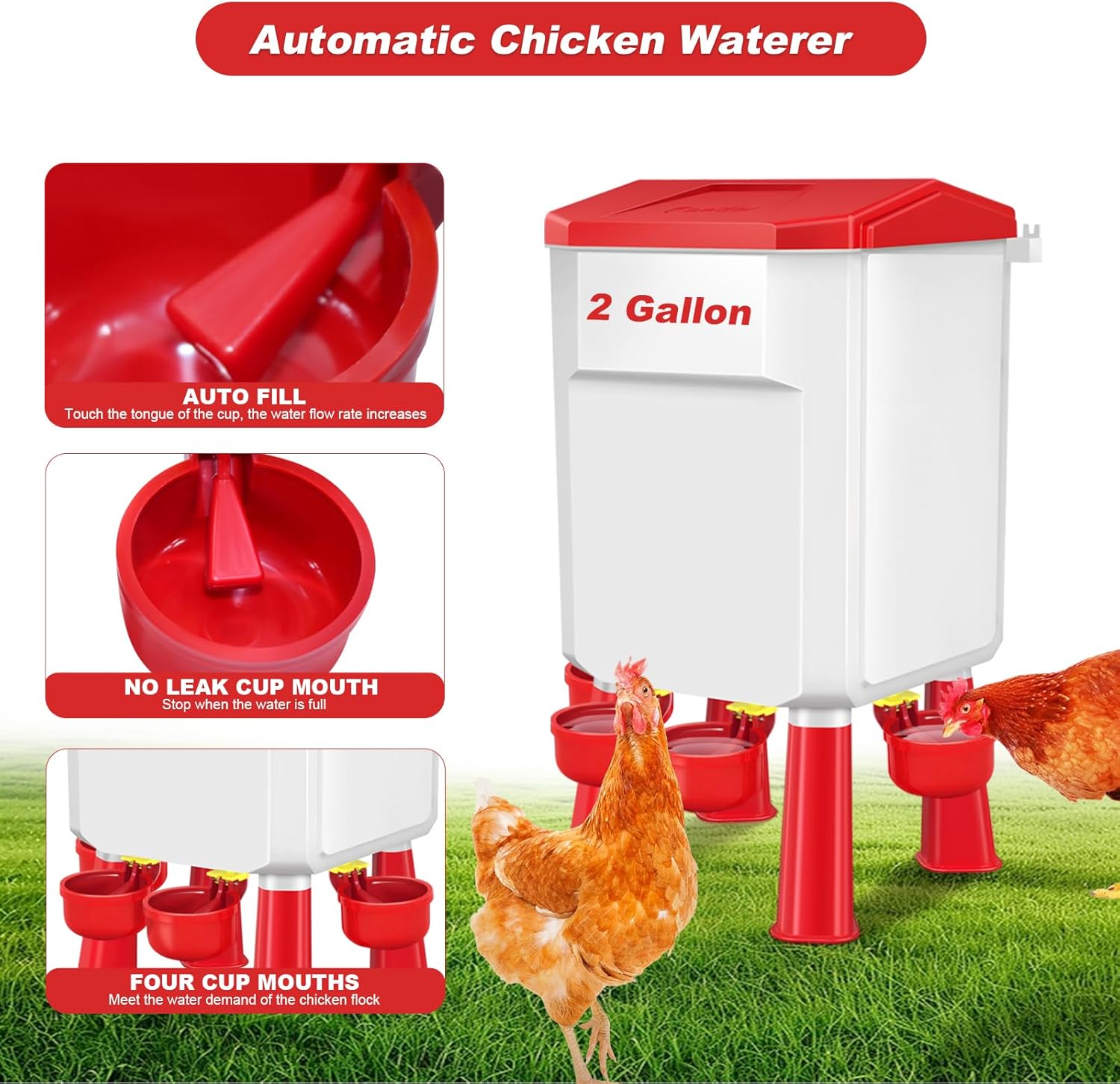 Chicken Feeder and Waterer Set 2 Gallon/17.6 Pounds, Automatic Chick Feeder and Waterer Set No Waste, Poultry Feeder Large for Hens/Ducks/Poultry
