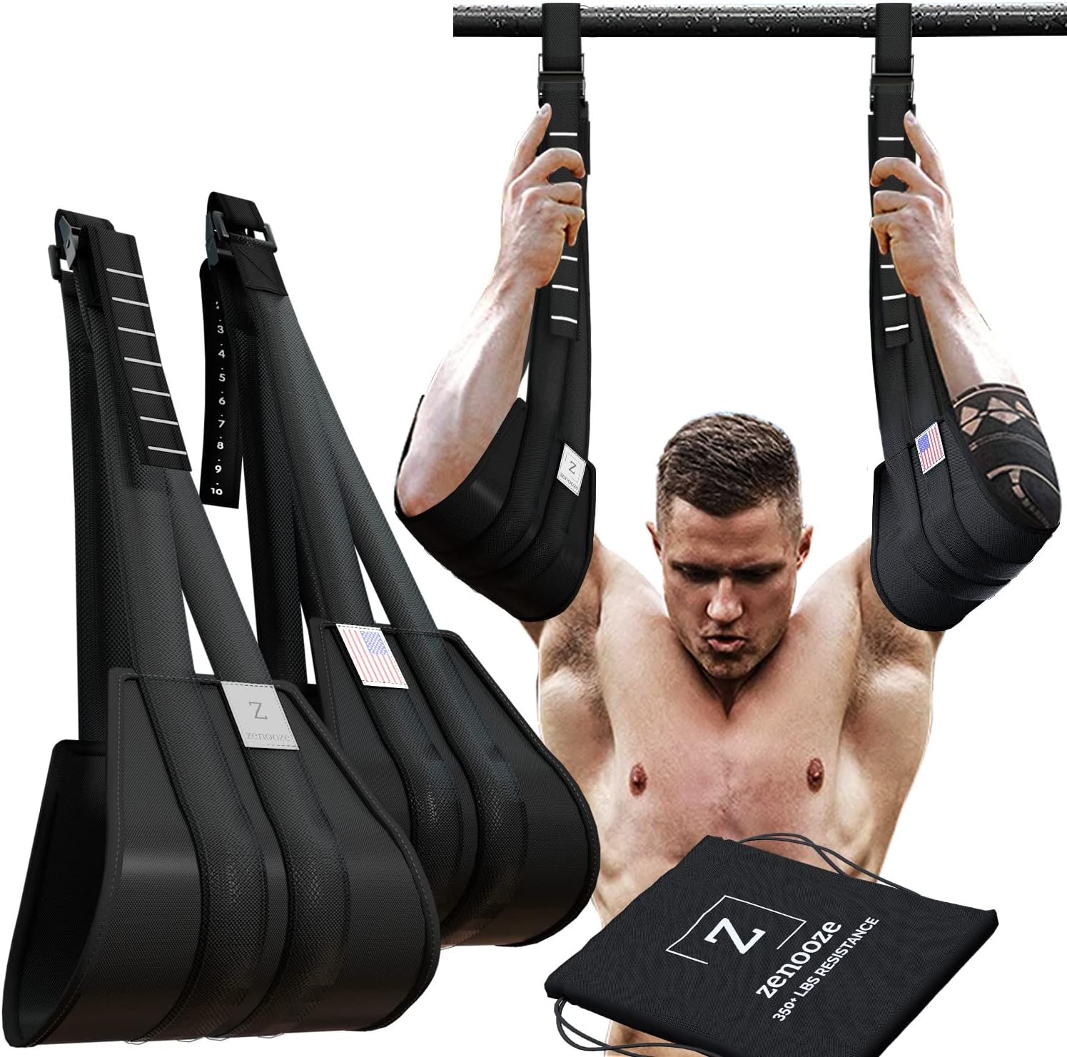 Zenooze Adjustable Ab Straps Hanging Abdominal Slings, Hanging Ab Straps For Fitness Workout Equipment, Supports 350lbs - Ab Straps For Pull Up Bar Arm Lift Set for Home & Gym - Suspension Straps