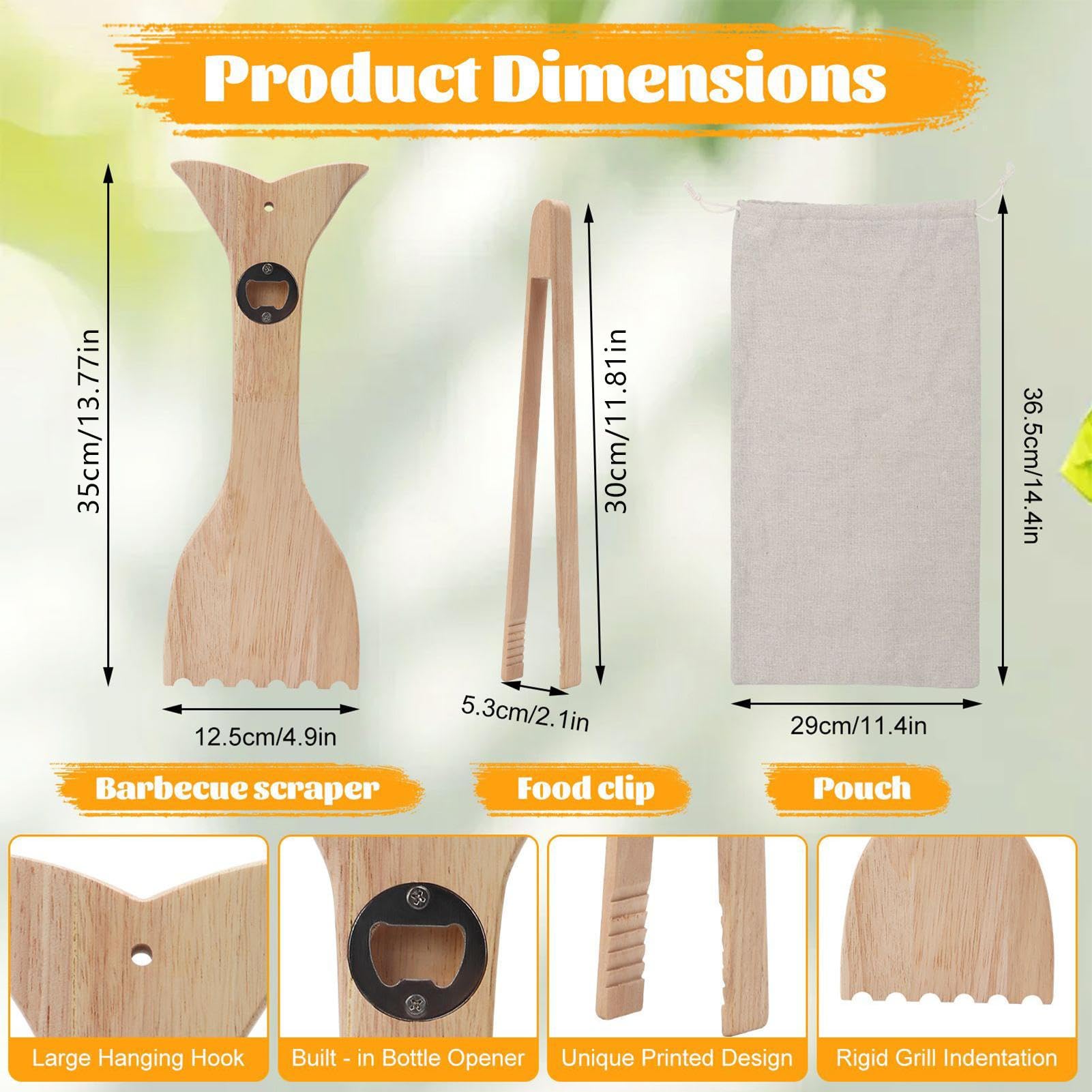 Holzgrillschaber, natürlicher Grillreiniger aus Holz, 35 x 12 x 1,5 cm, kratzfestes Rostwerkzeug, integriertes Flaschenöffnerzubehör, ideal für Raucher, Grillen im Freien und Enthusiasten