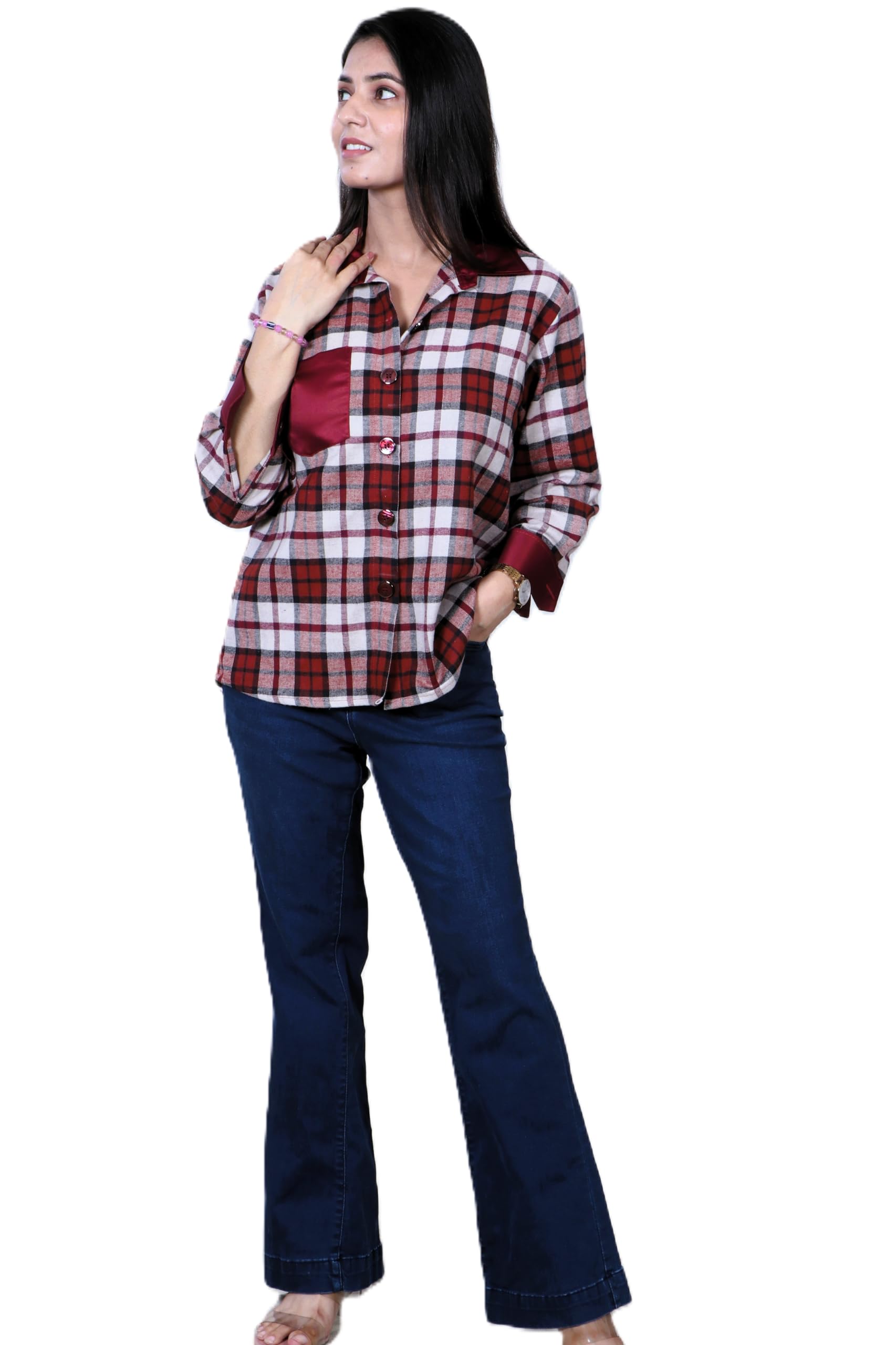 chhabili Women Casual Elegant Woollen Shirt || Regular Checked Loose Fit Warm Style || Soft & Warm Woolen Kurti for Casual & Ethnic Wear-picture-48