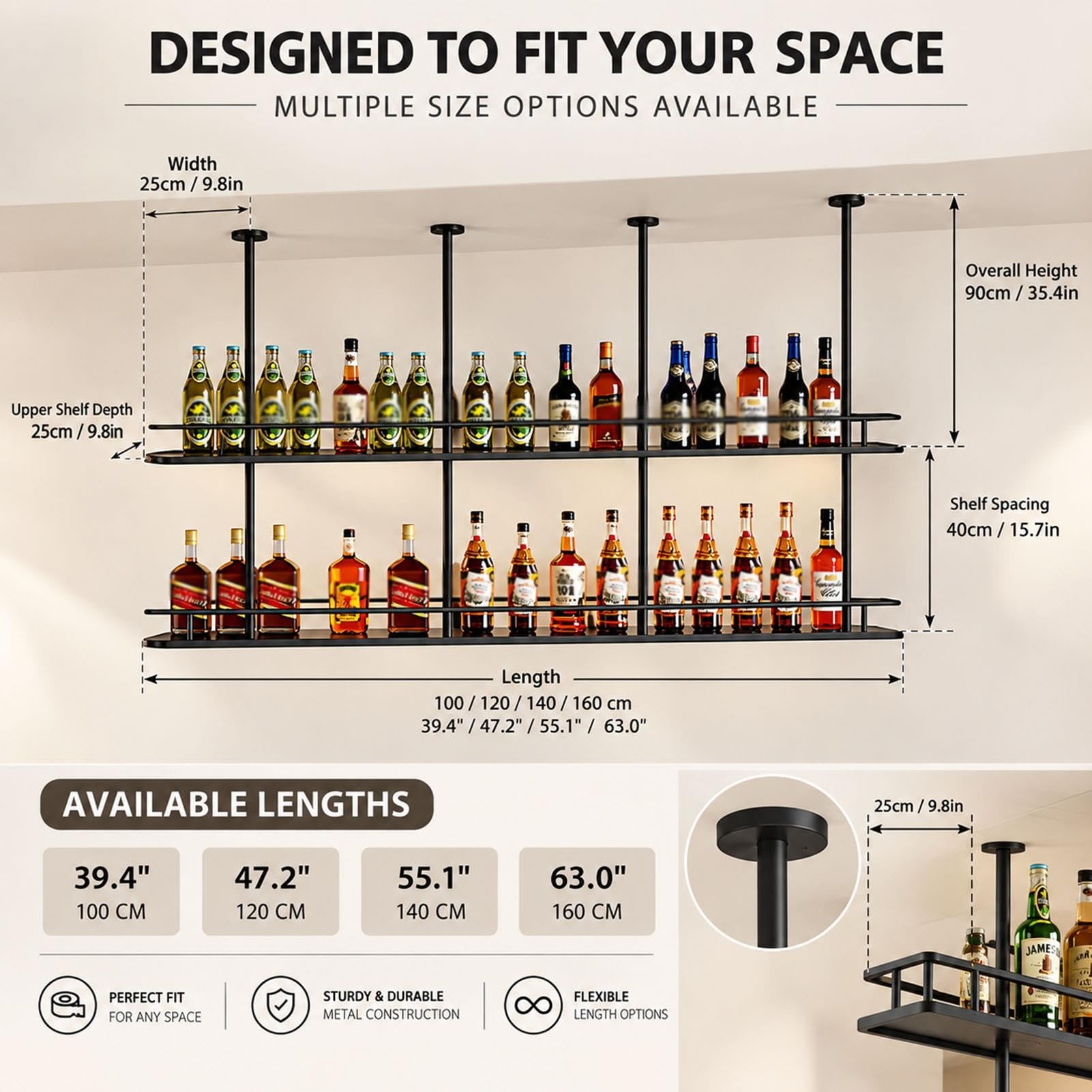 Estante Colgante De Metal Para Botellas, Mueble Bar De Techo