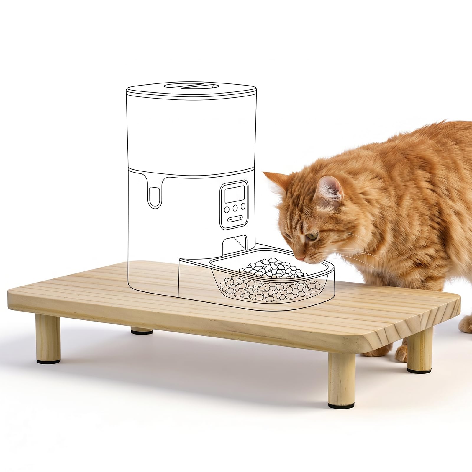 Zocipro Automatic Cat Feeder Elevated Stand – Solid Wood Cat Bowl Raiser, Relieves Pet Spine & Joints, 2-in-1 Also Use as Laptop or Monitor Stand (34.3 x 20 x 6.1 cm)