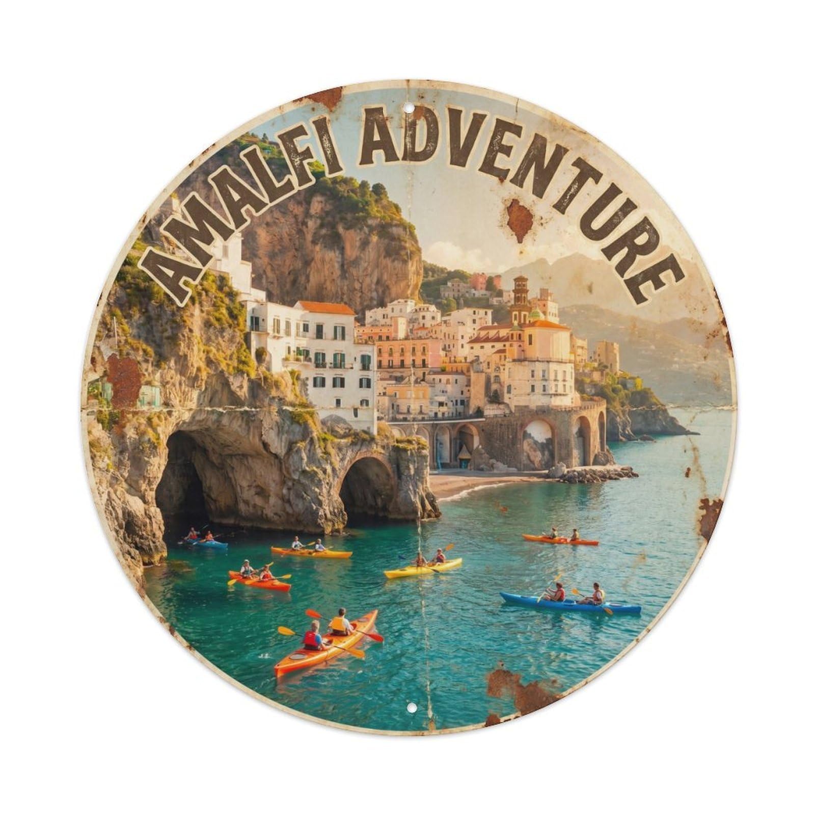Vintage Travel Amalfi Coastal Kayak Adventure Metal Tin Sign Plaque