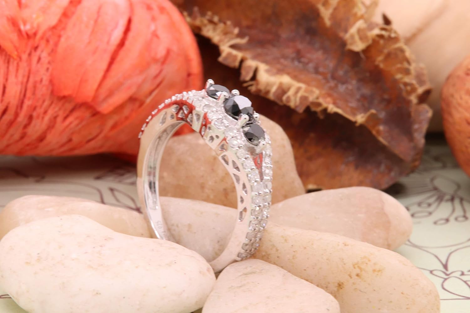 Dazzlingrock Collection 1.25 Ctw Round Black & White Natural Diamond Ladies 3 stone Engagement Bridal Ring 1 1/4 CT, Sterling Silver