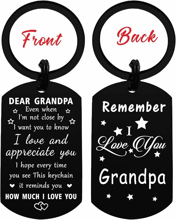 Resdink Grandpa Gifts for Men - I Love My Grandpa Keychain Black, Best Grandfather Fathers Day Birthday Gift, Personalized Fathers Day Key Chain Present from Granddaughter