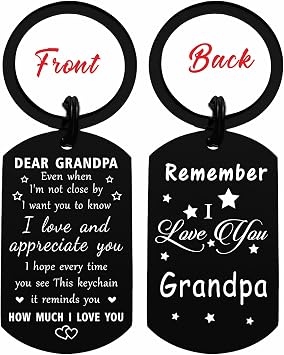 Resdink Grandpa Gifts for Men - I Love My Grandpa Keychain Black, Best Grandfather Fathers Day Birthday Gift, Personalized Fathers Day Key Chain Present from Granddaughter
