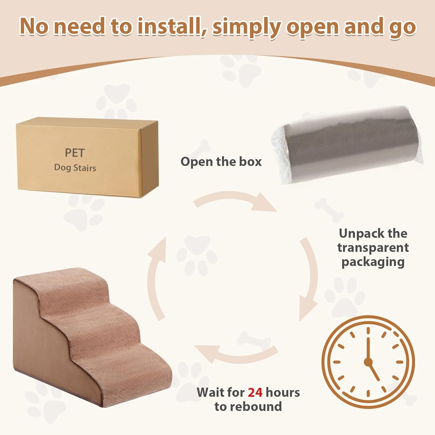 LNSSFFER Dog Stairs for Small Dogs, 3-Steps Dog Ramp for Bed and Couch, Pet Stairs with Highly Supportive Foam and Non-Slip Bottom, Dog Steps for Cat and Doggie, Brown