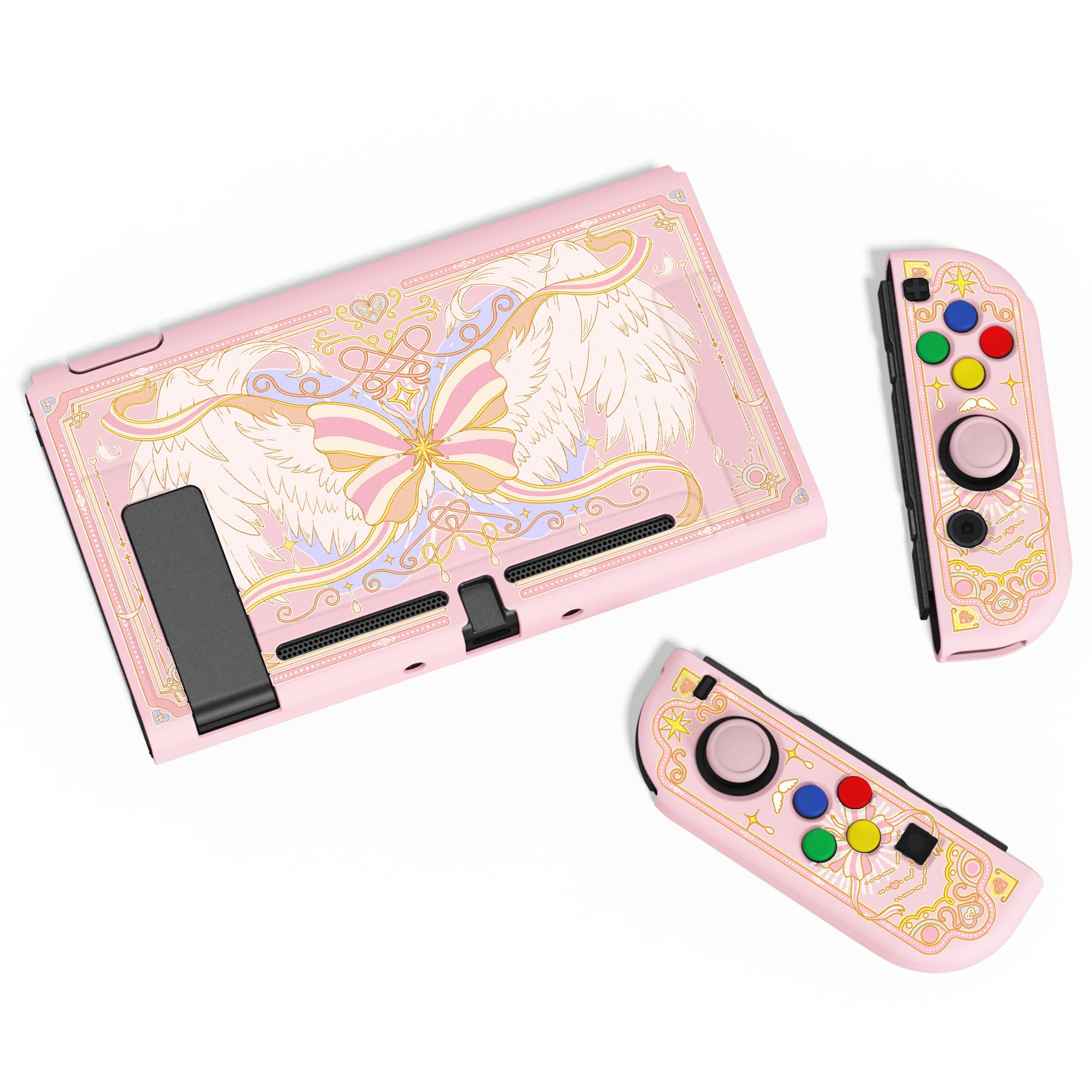 playvital ZealProtect Soft Protective Case for Nintendo Switch, Flexible Cover Protector for Switch with Tempered Glass Screen Protector & Thumb Grips & ABXY Direction Button Caps - Magic Wings — view 8