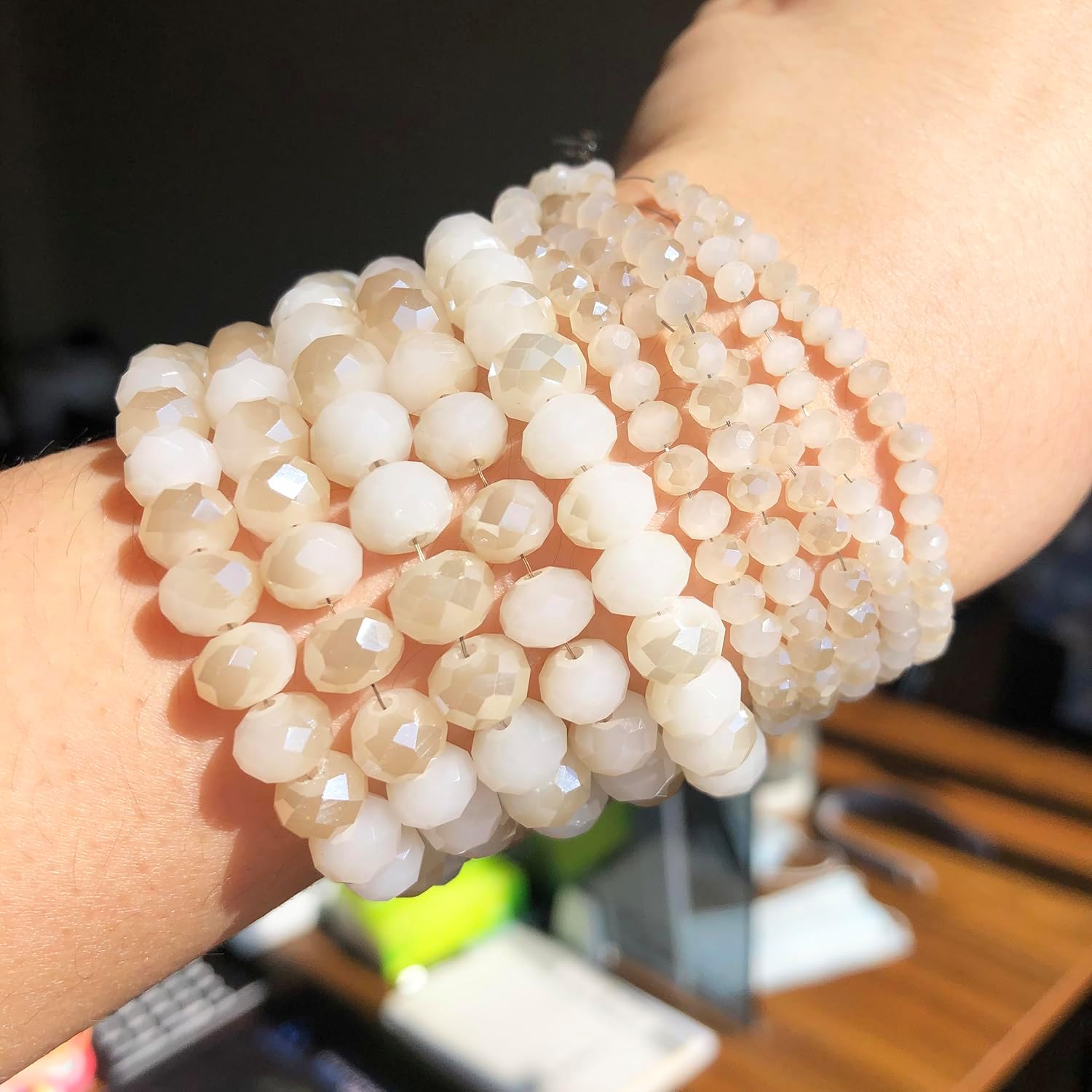 5 Strands 3mm White Half Plated Faceted Rondelle Beads, Songxi Glass Beads for Keychain Making Necklace Earring Jewelry Making for Gemstone DIY Craft Supplies - Image 8