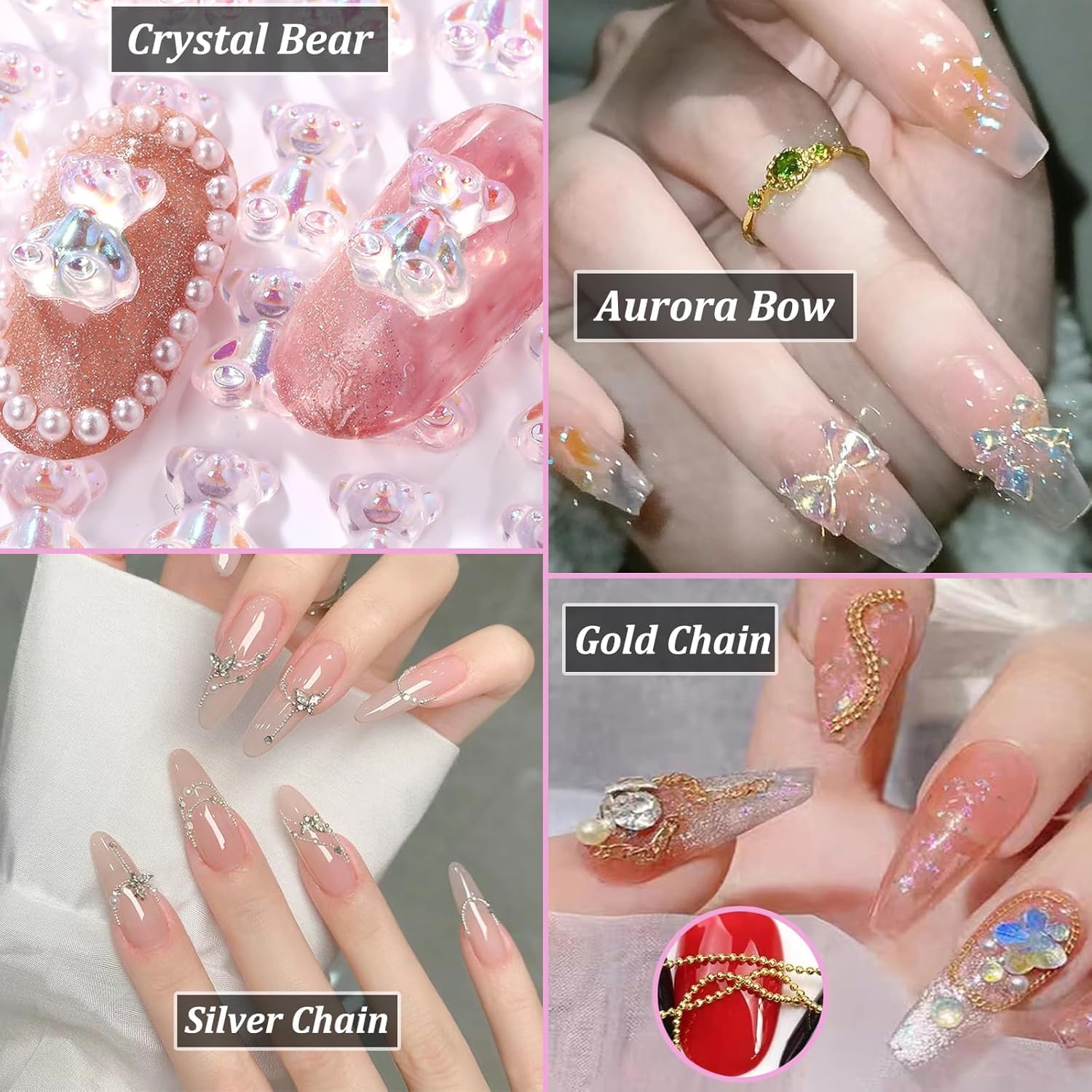 Luxury 3D Nail Art Decoration Set, Professional Kit with Crystal Rhinestones, White Pearls, Butterfly Charms, Gold Silver Chains, Multiple Sizes 2-4.3mm for Manicure Design