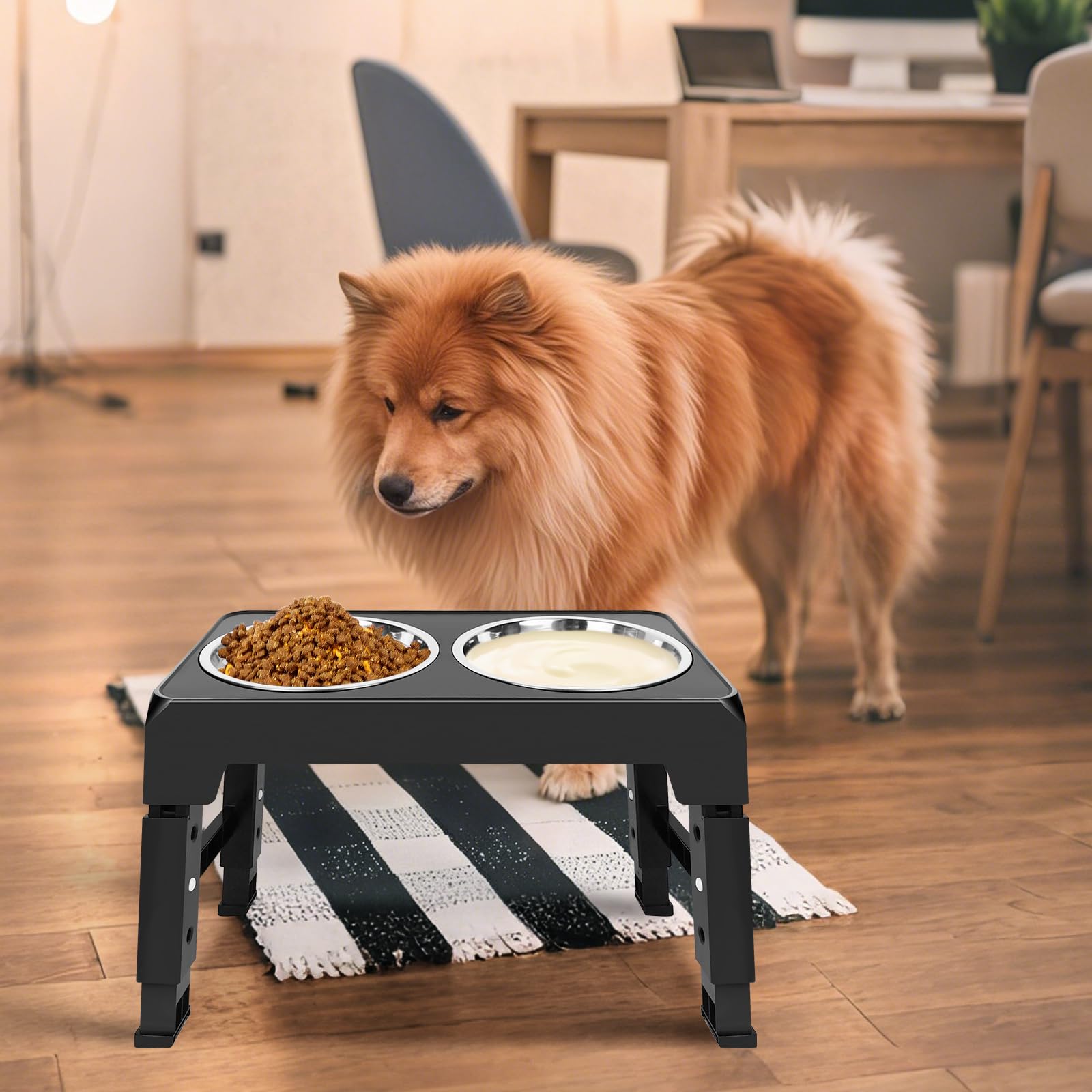 Comedero para perros de altura ajustable, con 2 cuencos de acero inoxidable de 1200 ml, comedero elevado, para perros medianos y grandes, 4 niveles de alimentación regulables, color negro