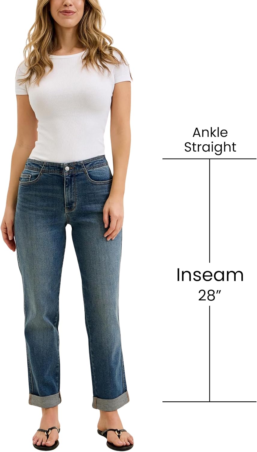 Judy Blue Womens Jeans - Mid Rise Boyfriend with Adjustable Back Tab and Hollywood Waistband