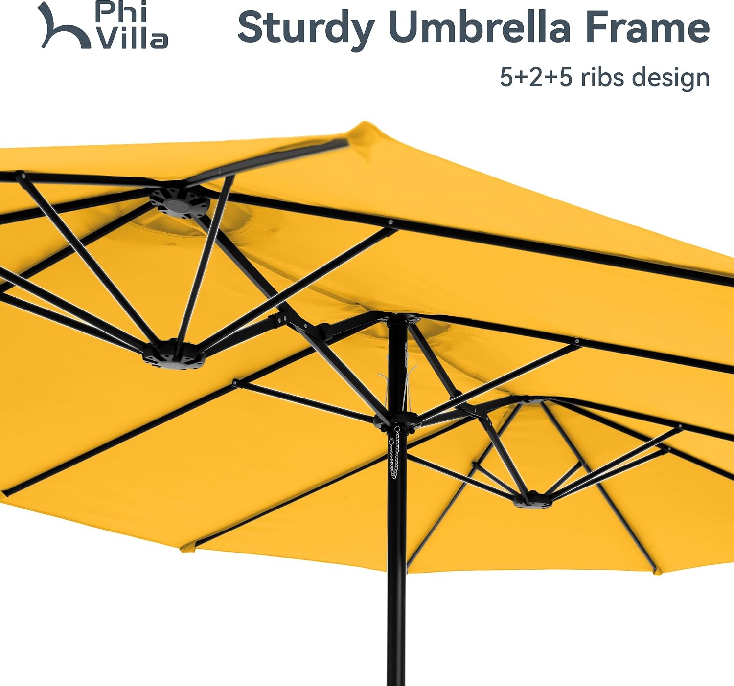 PHI VILLA 15ft Large Patio Umbrellas with Base Included, Outdoor Double-Sided Rectangle Market Umbrella with Stand, Outside Umbrellas for Poolside Lawn Garden, Golden Yellow
