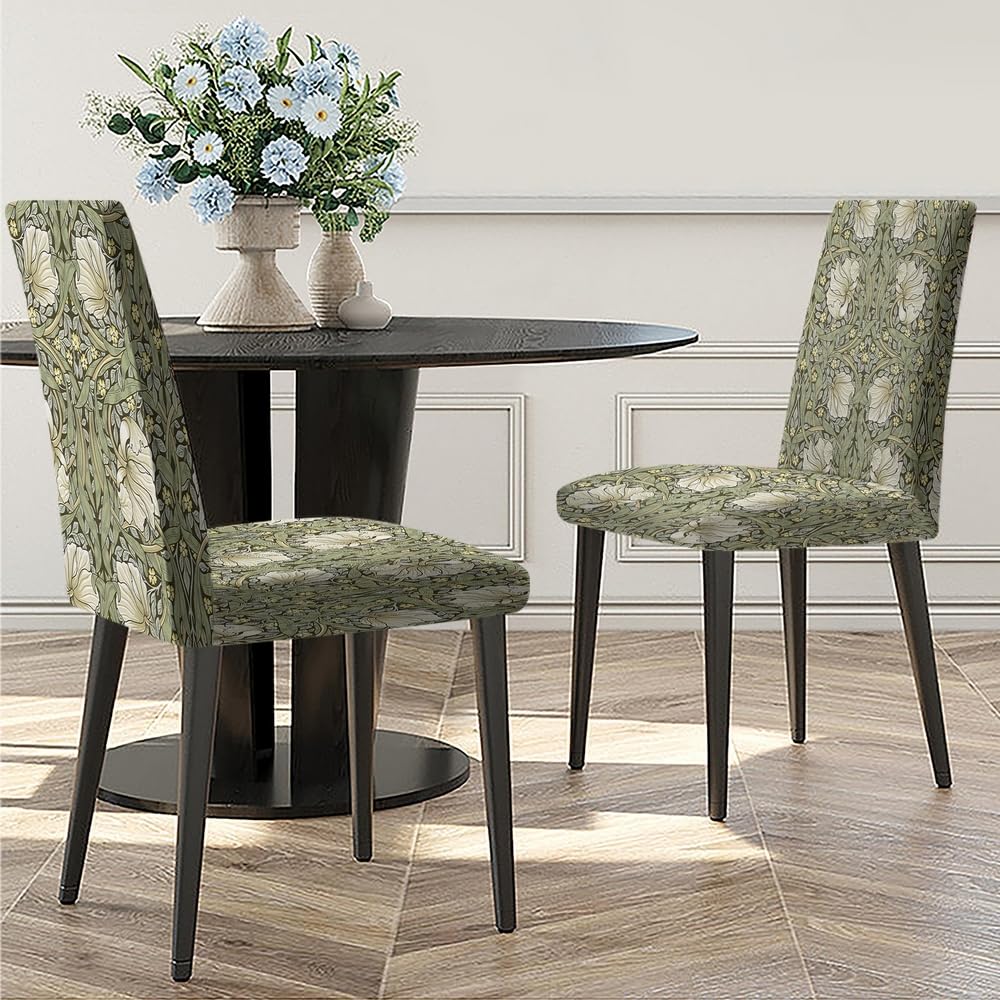 Stretch Parson Chair Slipcovers for Dining Room Set of 2,William Morris Vintage Floral Printed Dining Chair Cover Washable Removable Chair Seat Protectors Covers for Kitchen,Hotel,Wedding,Ceremony