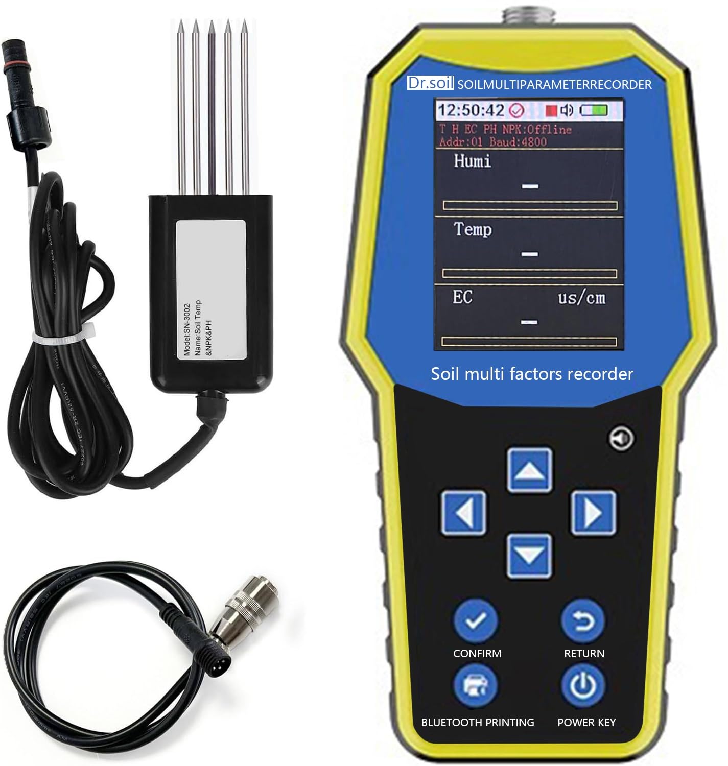 Misuratore di umidità del terreno multifunzione 7 in 1, kit misuratore di pH con umidità, temperatura, conduttività, azoto, fosforo e pH, display LCD, misuratore di umidità del terreno con custodia fo