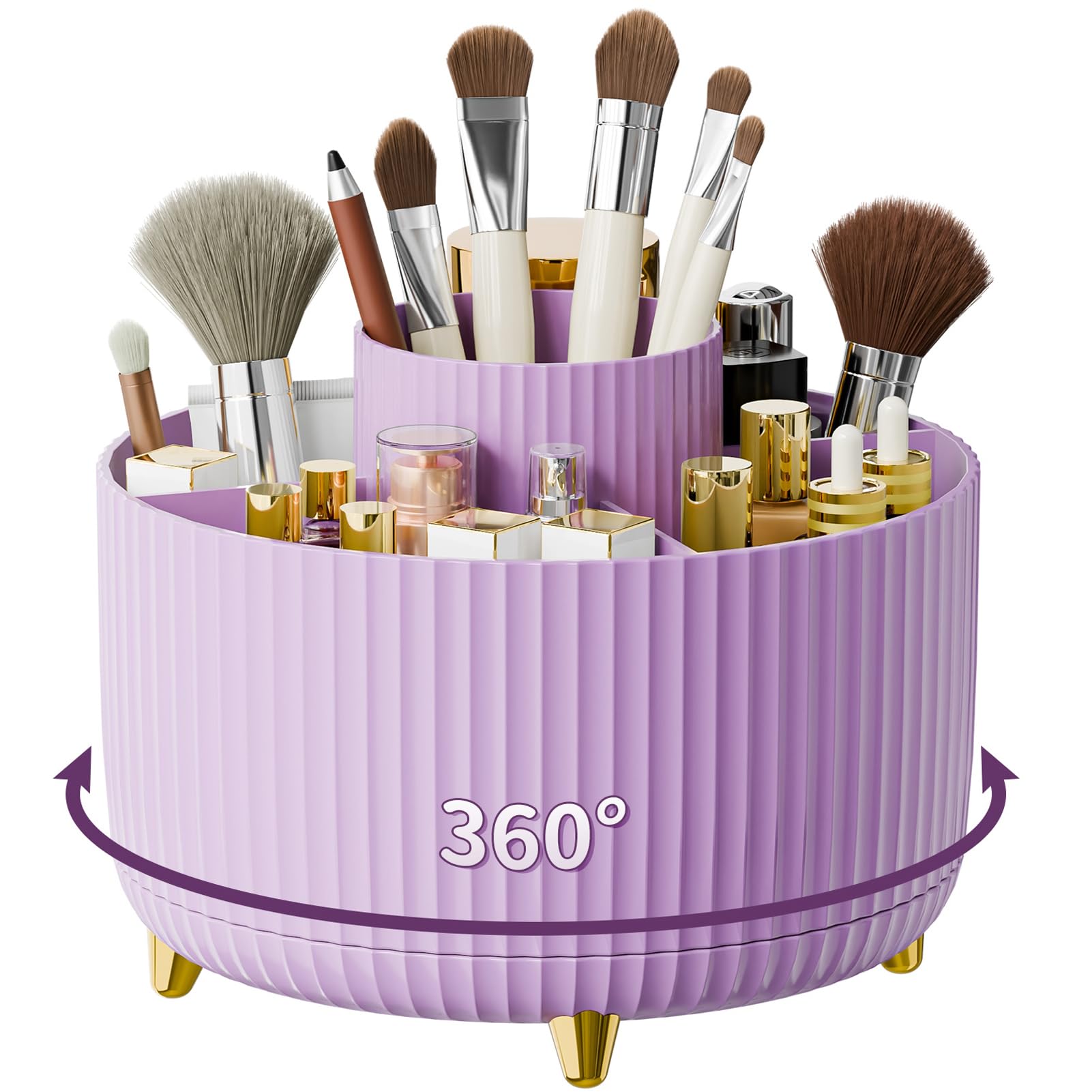 360° Rotate Makeup Brush Holder Organizer, Makeup Organizers Countertop, Makeup organization and Skincare Storage for Vanity, Desktop, Bathroom (Purple)