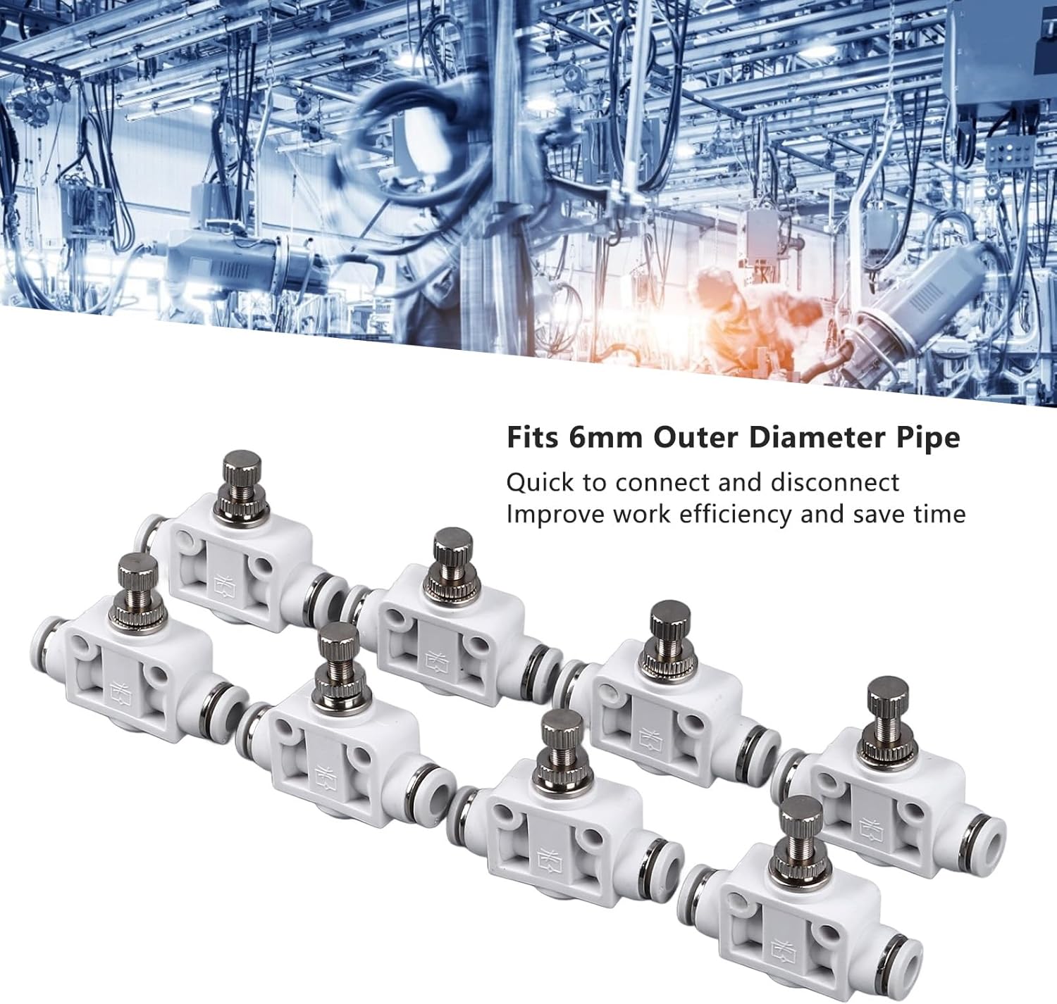 50PCS Air Hose Connector Kit Adjustable Quick Connect Pneumatic Fittings for Industrial Automation Equipment Plastic 6mm Flow Control Valve Air Tube Couplers