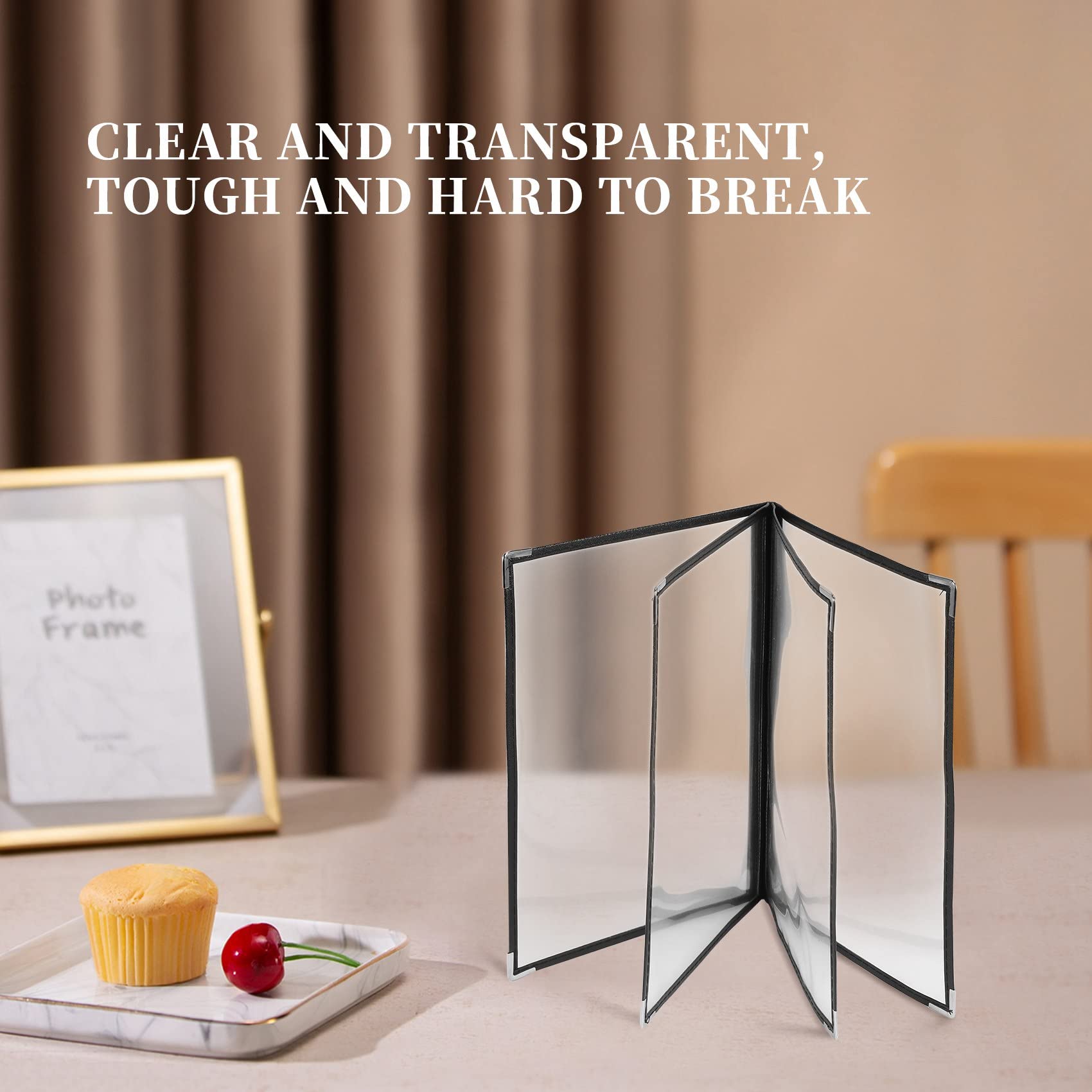 Pasuihcay 2Pcs Transparent Restaurant Menu Covers for A4 Size Book Style Cafe Bar 4 Pages 8 View