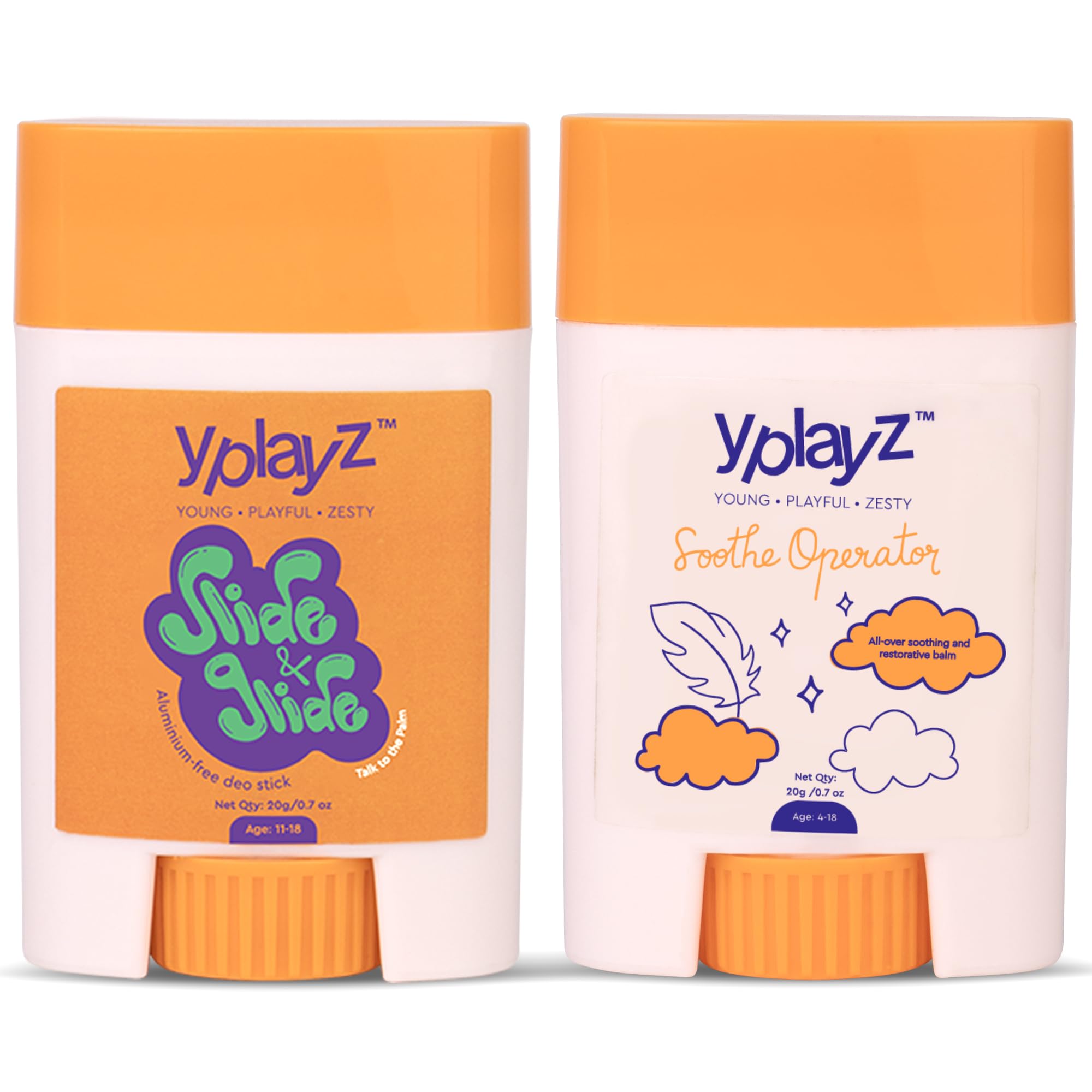 Calm & Clean Duo For Kids & Teens 11+ Yrs | Deo Stick With Citrusy Cedar Scent & Soothing Balm|8+ Hr Sweat & Odor Free Day|Baking Soda & Aluminium Free| Pack Of 2: You're the Zest,Soothing Balm