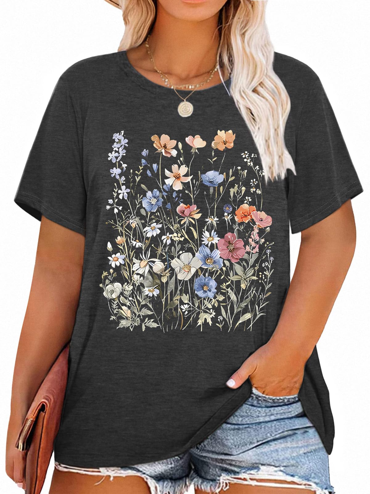 HDLTE Plus Size Womens Country Shirts Funny Western Graphic Tees Short Sleeve Flower Tops Blouses Casual Summer T-Shirt