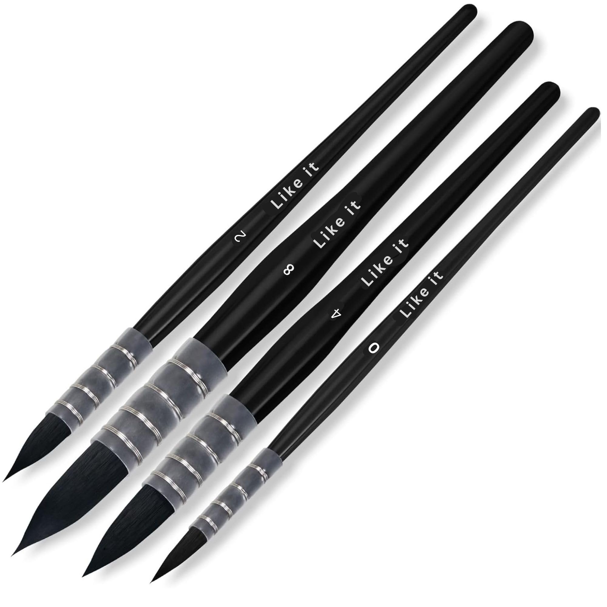 LIKE IT Round Mop Brush Set of 4 | Fine Tip Synthetic Hair Paint Brushes for Acrylic Watercolor Gouache Art and DIY Painting Applications 4