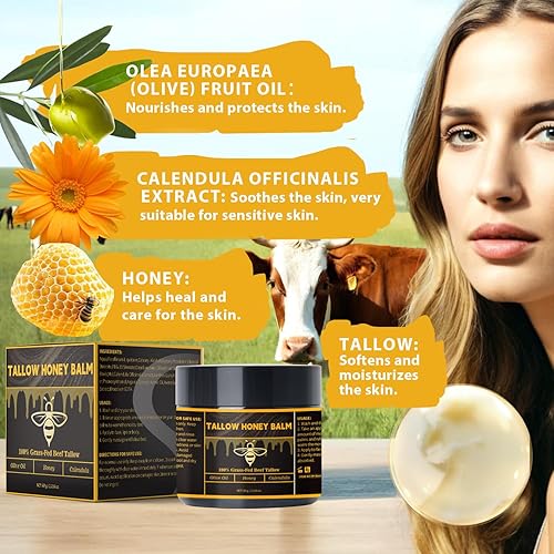 Miniatura 5 de Sarga de res para la piel, sarga de res para la cara, hidratante de sarga de carne alimentada con pasto natural, hidratación profunda con miel