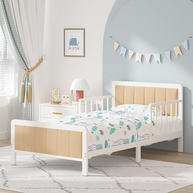 Cama Toddler Timy con Cabecero Acolchado, Blanca, Tamaño Cuna miniatura 3