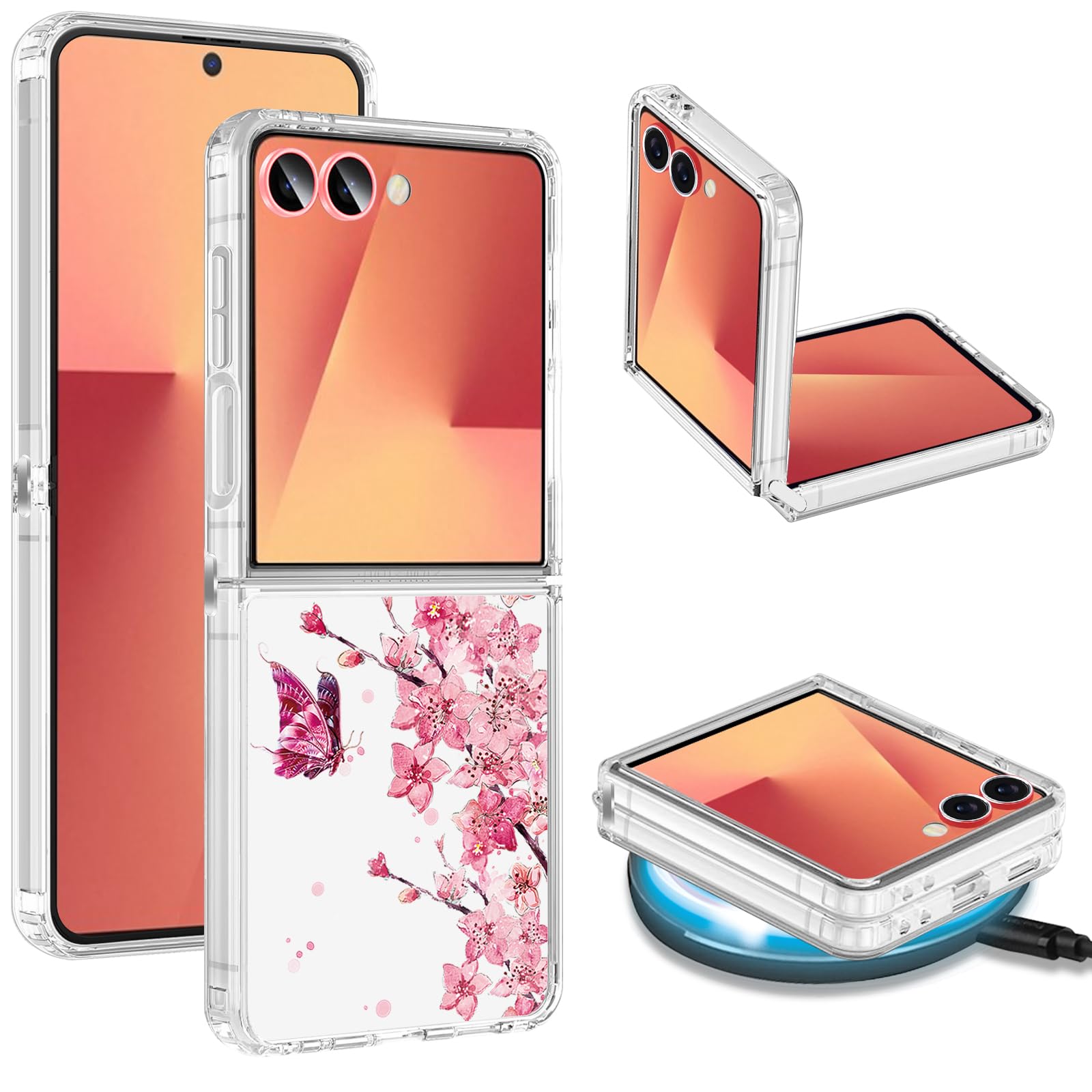 Galaxy Z Flip 7 Custodia per Samsung Galaxy Z Flip 7 Custodia 5G Ultra Sottile Trasparente Silicone Motivo Fiori Custodia Custodia Custodia Protettiva Colorato Pattern Clear Antiurto Cover per Samsung