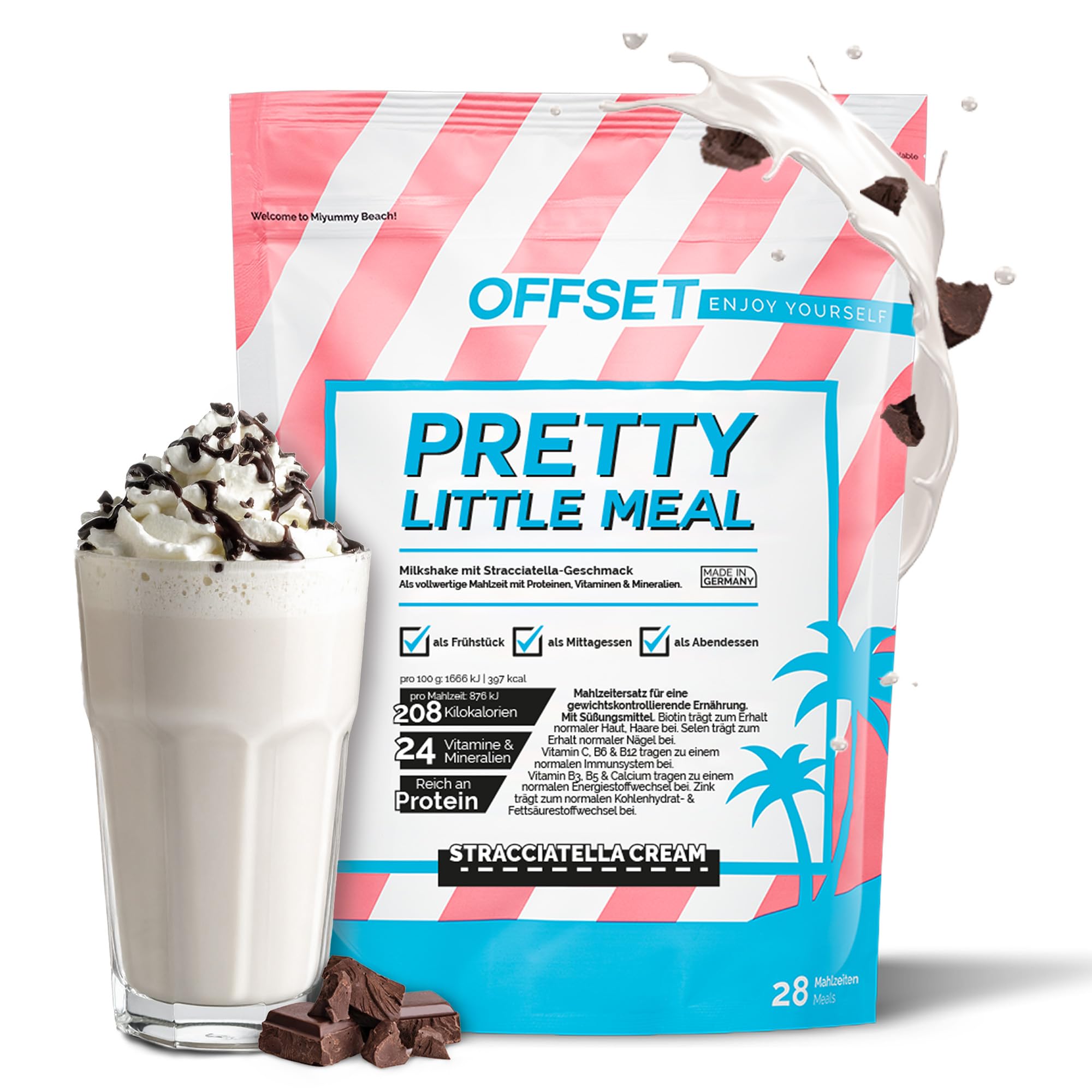 OFFSET Nutrition Abnehm Shake Stracciatella Cream [nur 208 KCAL pro Shake] - 28 Portionen | Mahlzeitersatz | Diät Shake mit 24 Vitaminen & Mineralien | Glutenfreie Trinkmahlzeit