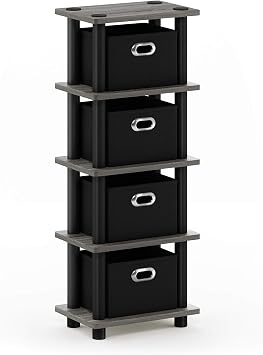 FURINNO Turn-N-Tube LACi 4-Bins System Rack, French Oak Grey/Black