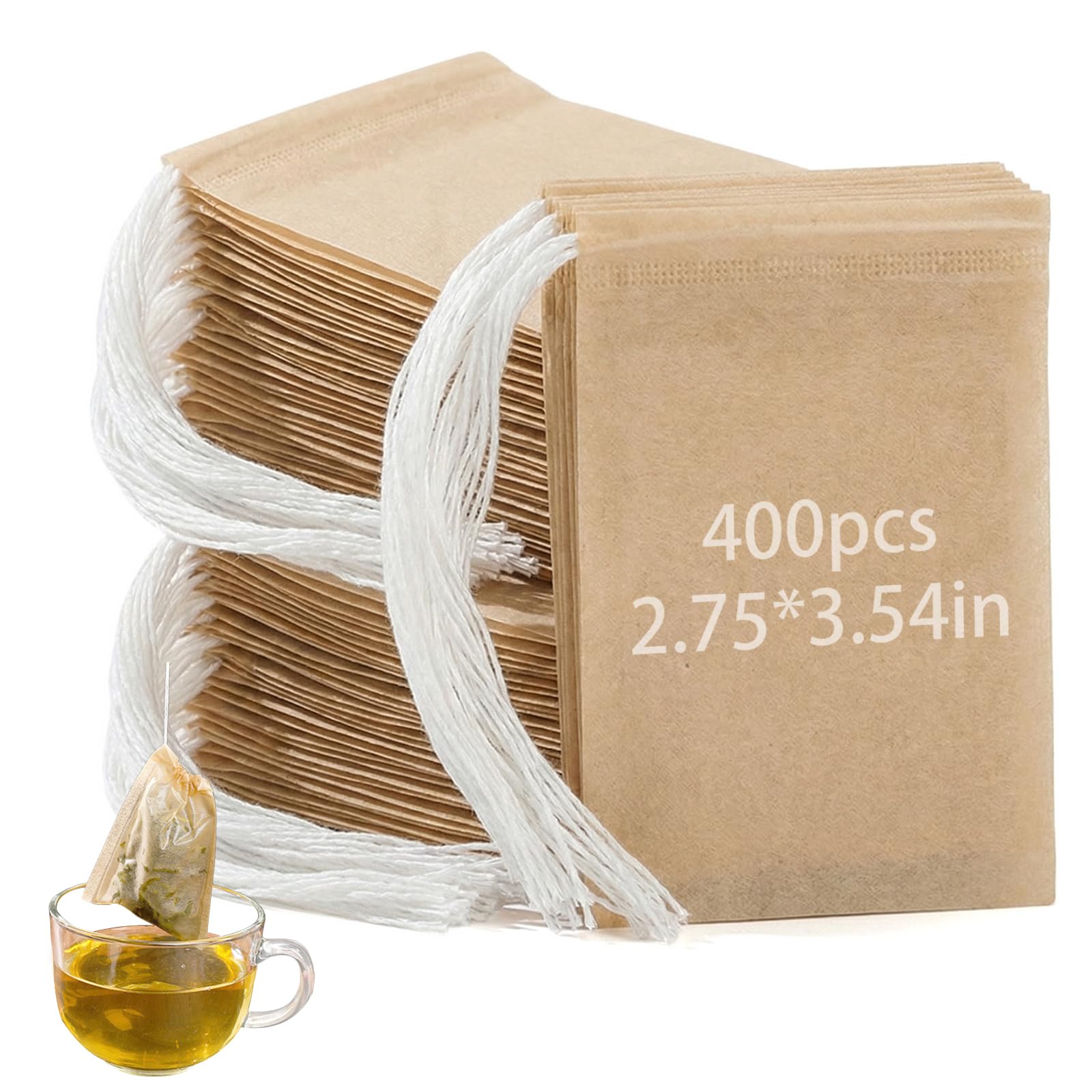 400 Pcs Tea Filter Bags, Disposable Tea Strainers Bags with Drawstring Unbleached Tea Bags Empty Tea Infuser Bags for Loose Leaf Tea and Coffee (3.54 x 2.75 inch)