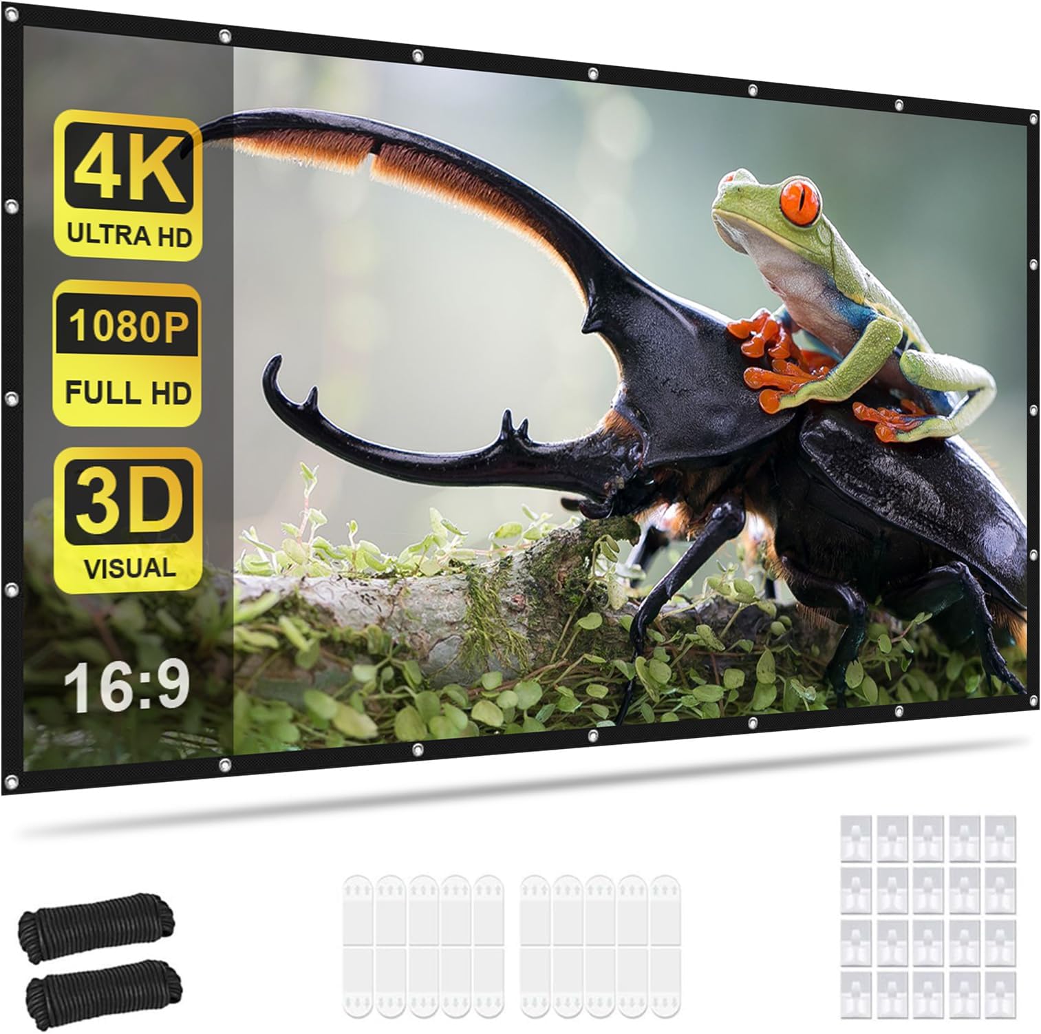 Projector Screen, KSAN 3-Layer Projector Screen 120 Inch, Portable Moive Projection Screen with 16:9 HD 4K for Indoor and Outdoor Party Home Theatre Cinema