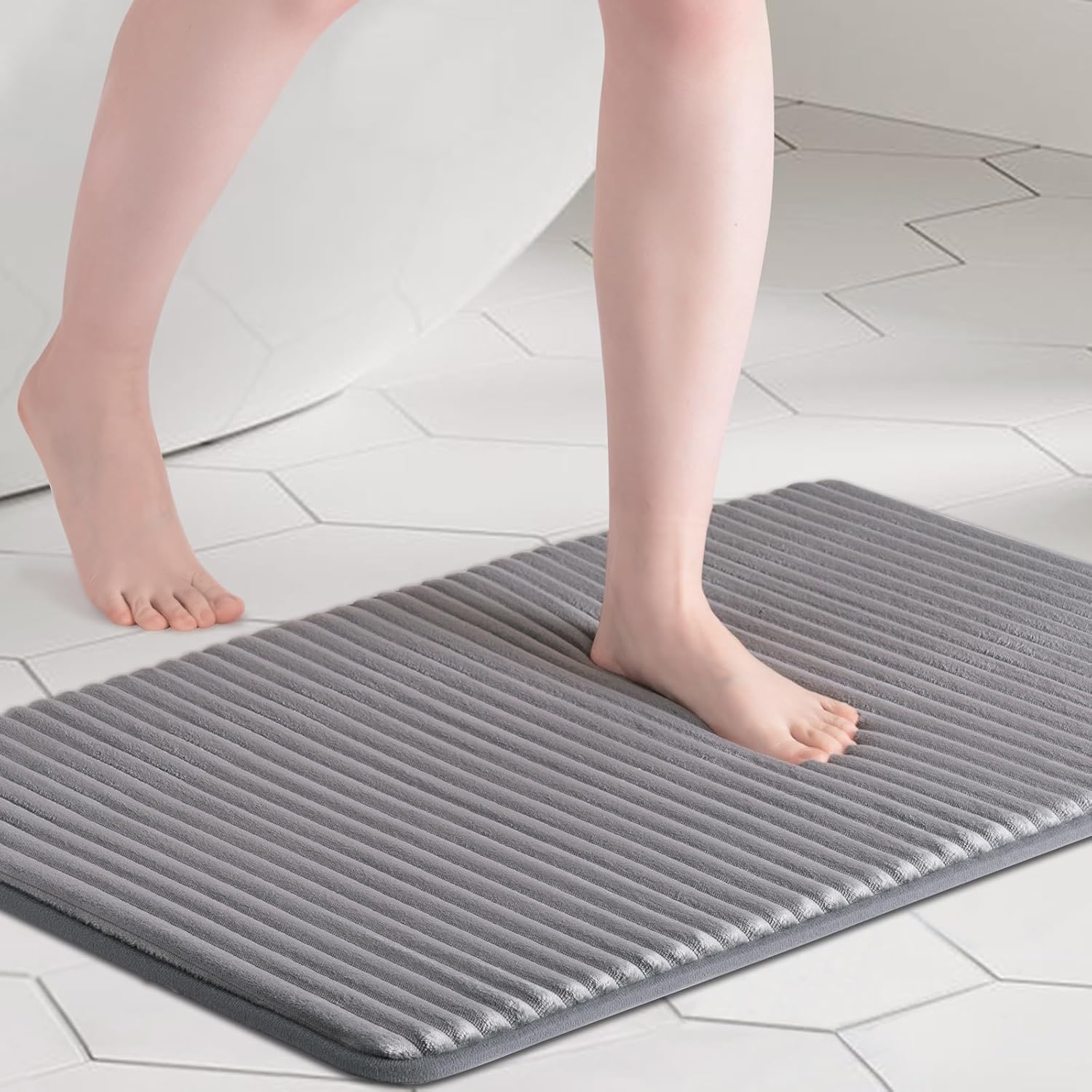 FRESHMINT Ultra Soft Charcoal Infused Memory Foam Bath Mat