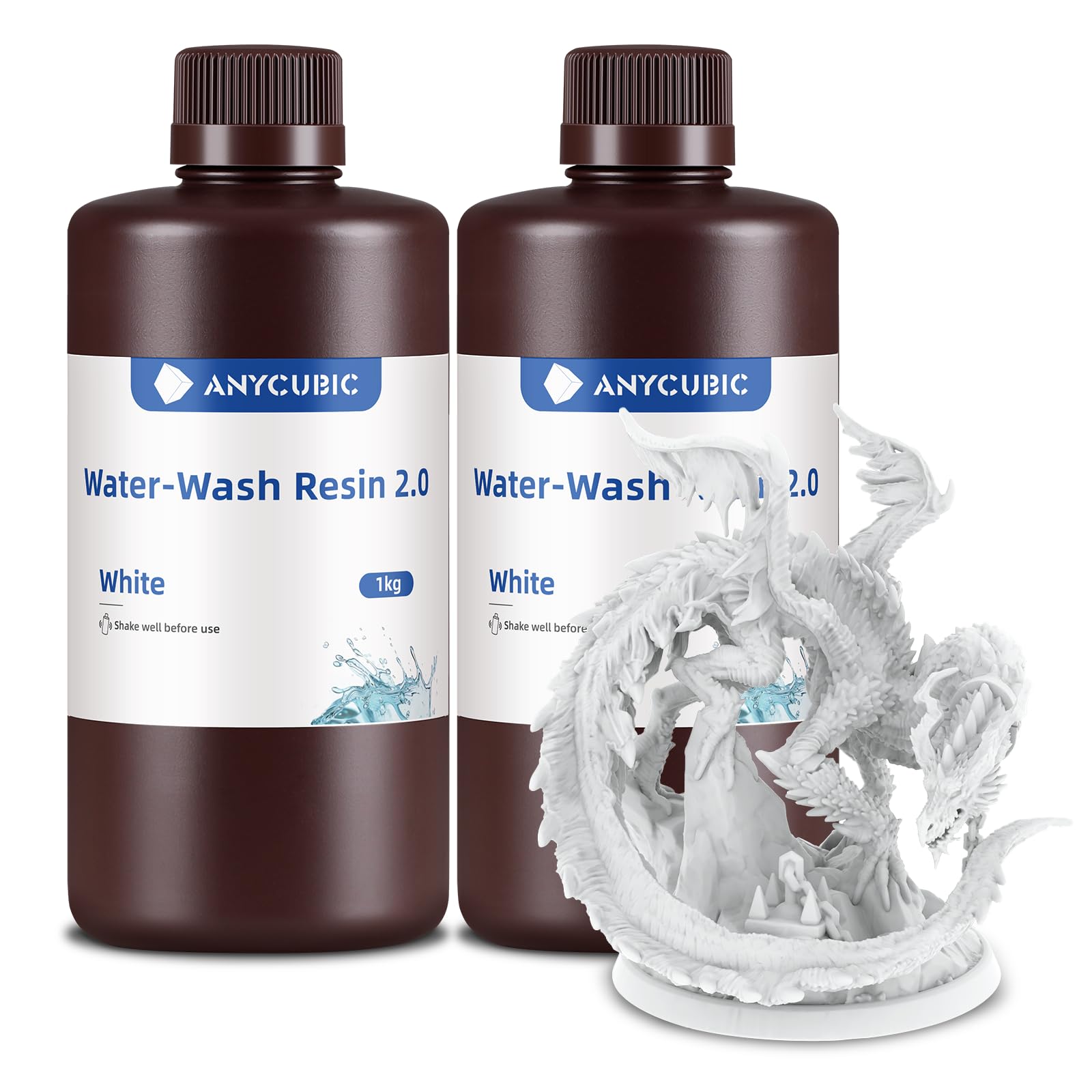 ANYCUBIC Resina Lavabile in Acqua 2.0, Alta Resilienza, Anti-Ingiallimento, Basso Odore per Tutte le Stampante 3D LCD Resina, Bianco 2000g