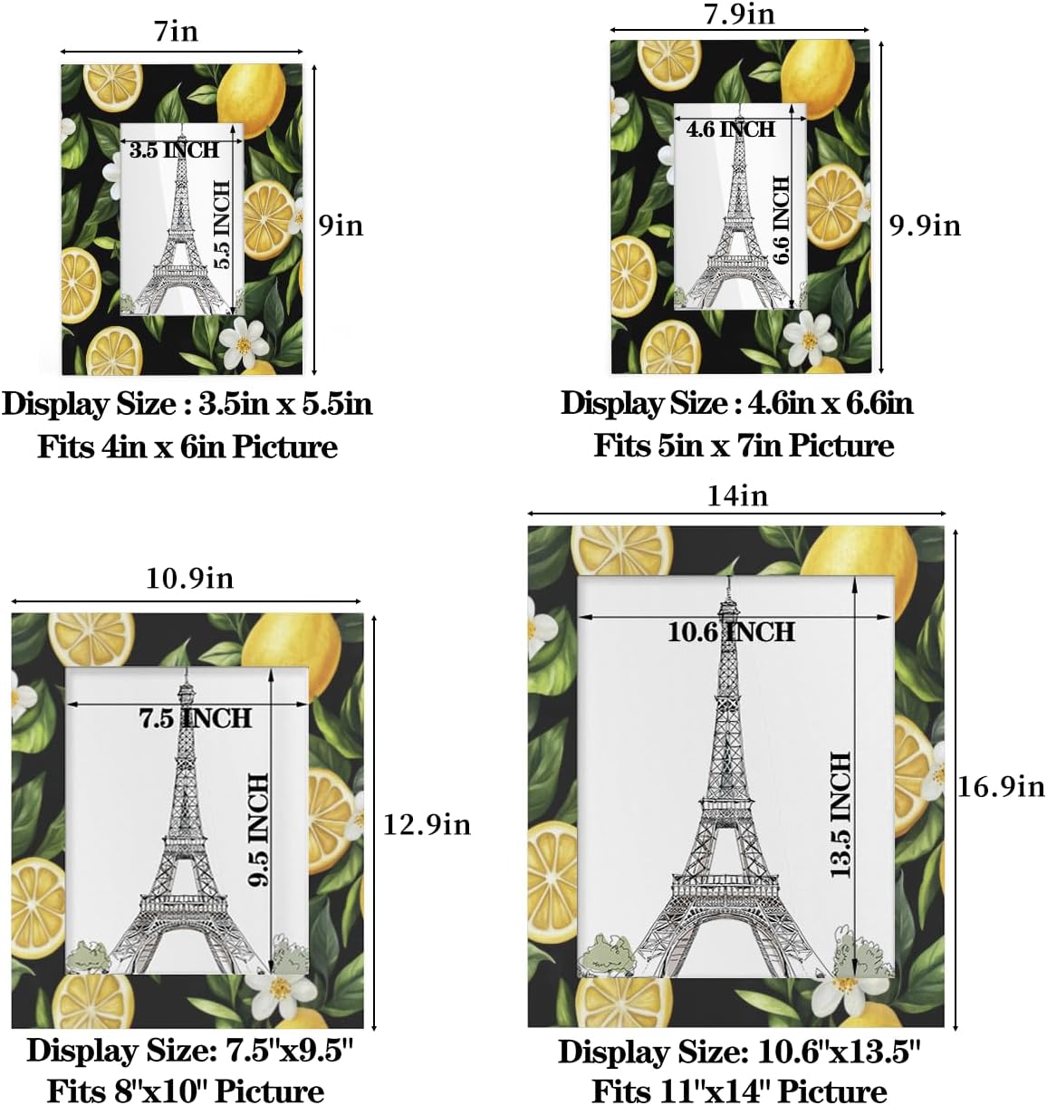 Lemon 5x7 Picture Frame, Tree Flowers Photo Picture Frame Display 5x7 or 4x6 Pictures for Wall and Table Vertical or Horizontal Display Photo Frame