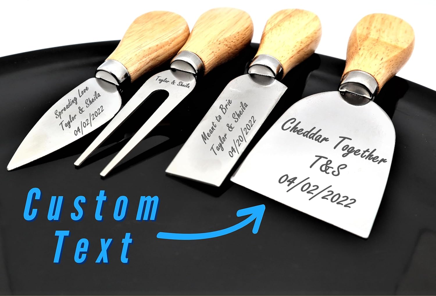 Custom Engraved Cheese Knives Set Personalized For Charcuterie Board With Wooden Handles | Personalized Charcuterie Knife For Cheese and Charcuterie Board To Give As Housewarming New Home Wedding Gift