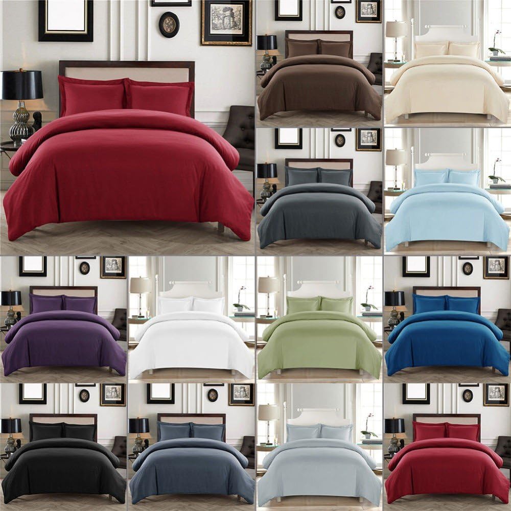 Egyptian Cotton 1 PC Duvet Cover 300 Threads with Zipper Closure and Corner Ties (Medium Blue, Full/Queen)