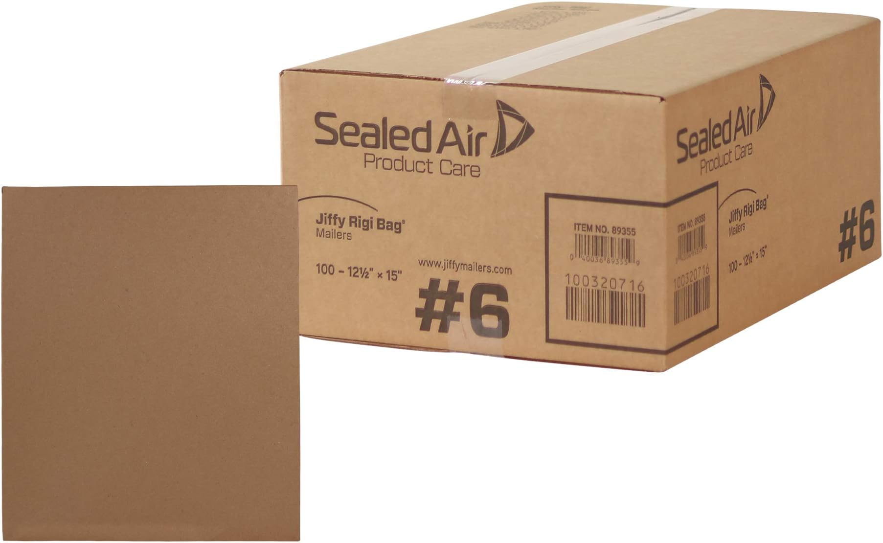 Sealed AirJiffy Rigi Bag Shipping Rigid Mailers, Case of 100, Recycled Bend Free Puncture Proof Fiberboard Mailing Envelope, #6-12.5" x 19", Kraft