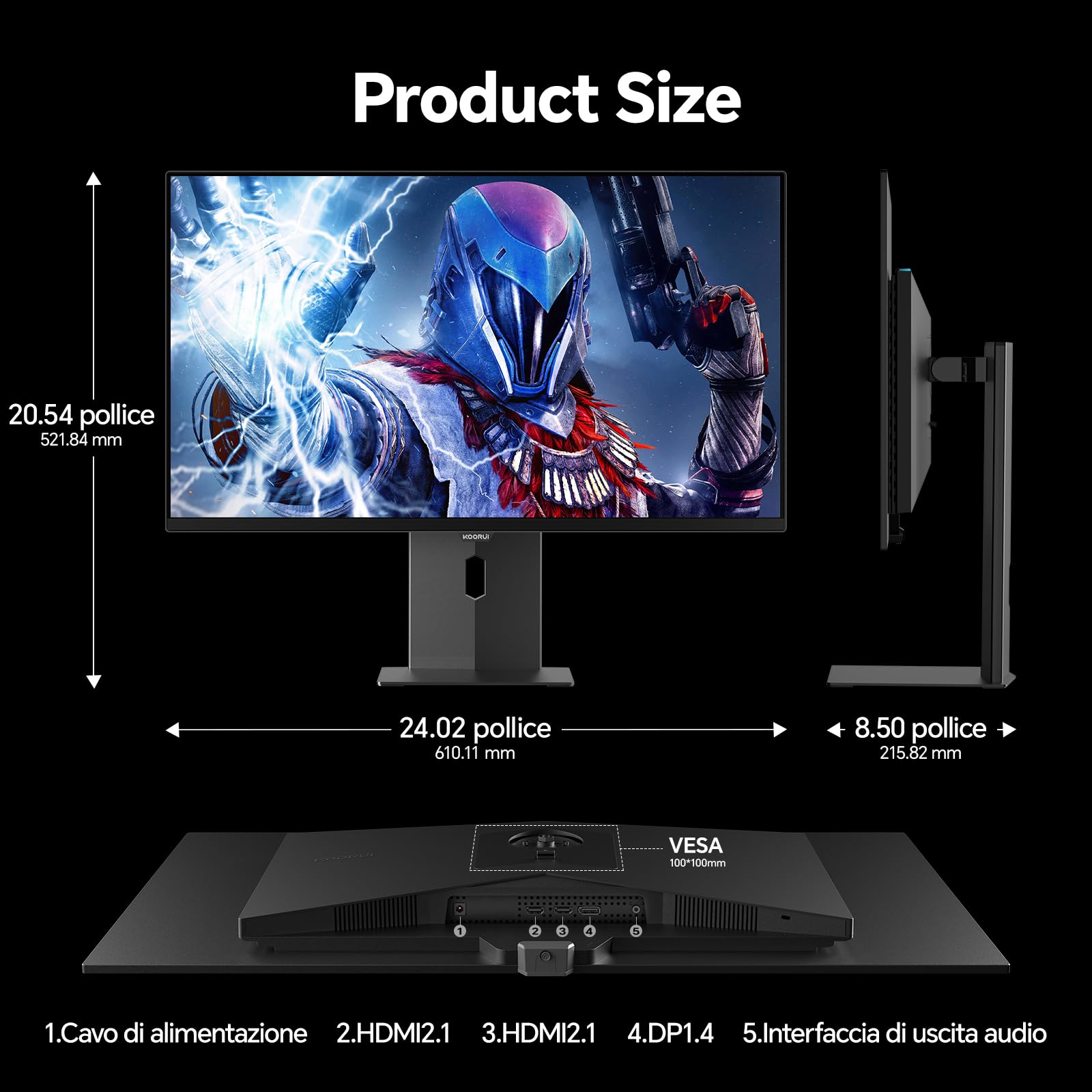 KOORUI S2721XO 27 Pollici Gaming Monitor, QHD 1440p Computer Monitors 2k, QD-OLED, UHD 240Hz, 0.03ms, HDMI(2.0)*2, Sync Adaptive Tecnologia, VESA (75mm*75mm), Eye Care, Inclinazione Regolabile