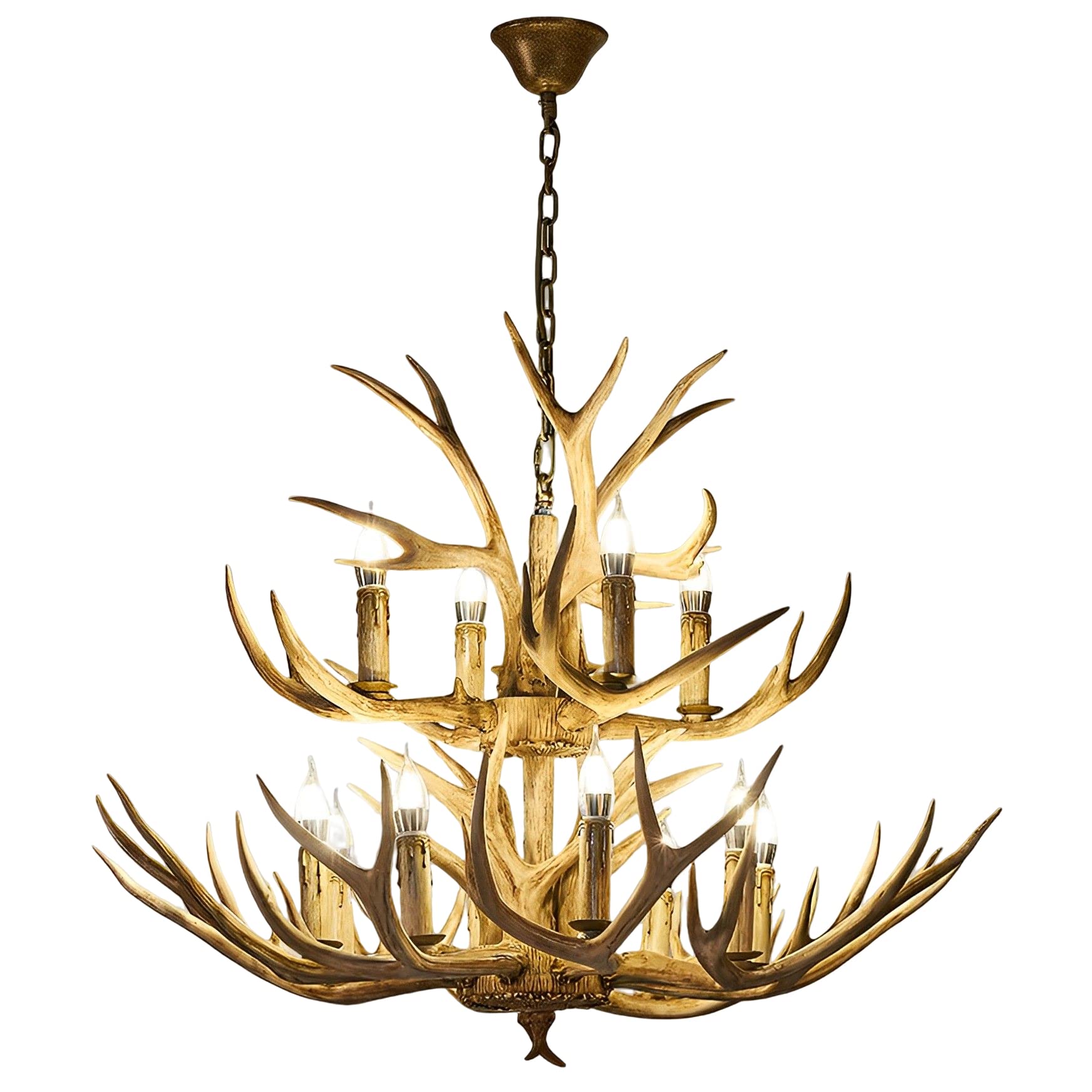 FYZDLAOR Deer Antler Chandelier Rustic Farmhouse Deer Horn Pendant Lights Resin Faux Antler Hanging Chandelier for Living Dining Room Foyer Ceiling Lighting Fixture
