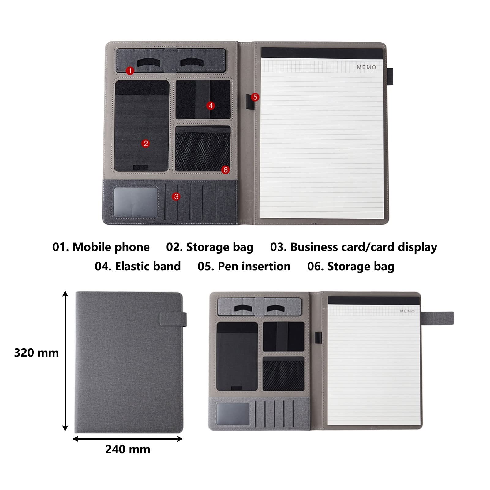 Porte Documents A4 Portfolio Multifonctionnel Folder Professionnelle Pochette Dossier De Conférence Cadeau pour Hommes Femmes Bloc Notes Rechargeable 25 Feuilles Lot De 4 (Color : Black)
