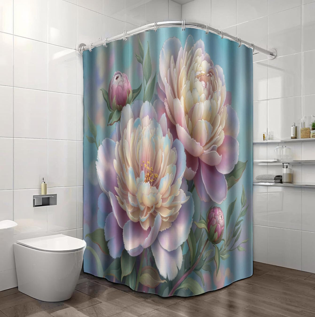Rideau Douche,Rideau Baignoire Lavable en Machine Rideaux Douche Tissus Lavable Rideau De Baignoire Lavable pour Salle De Bain Domicile Baignoire Famille,Pivoines,